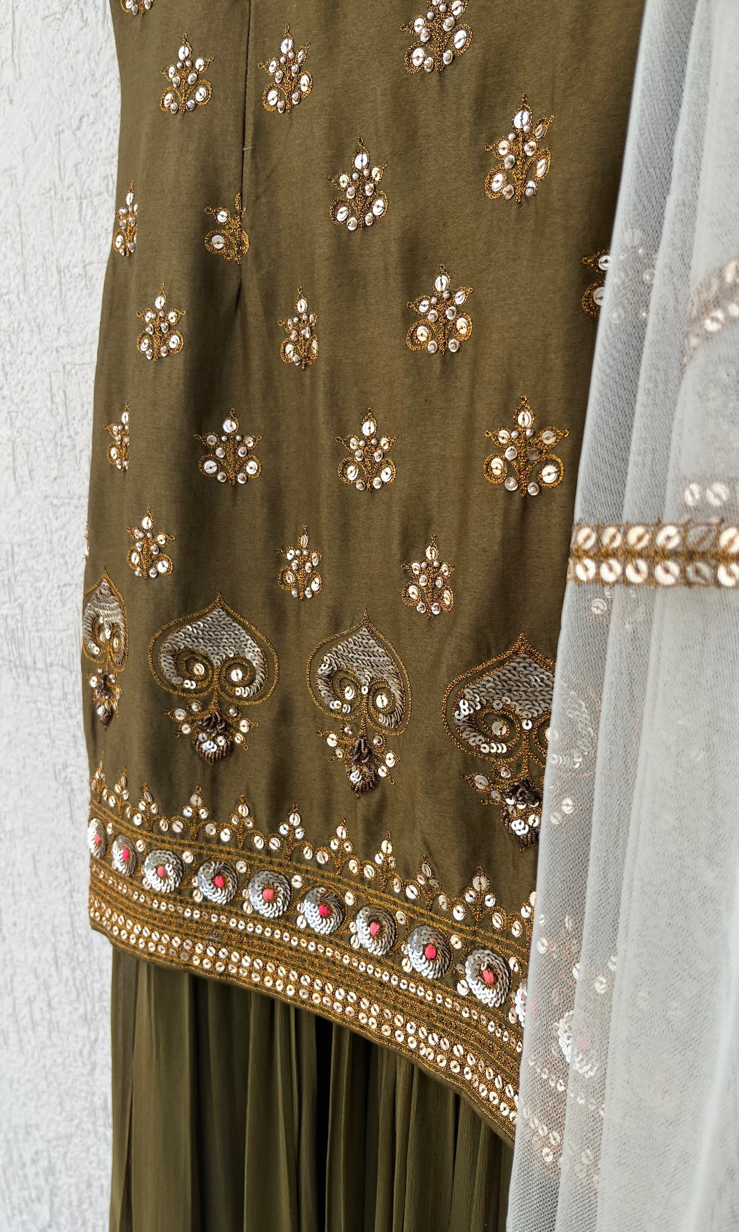 OLIVE KURTA, GHARARA & DUPATTA SET