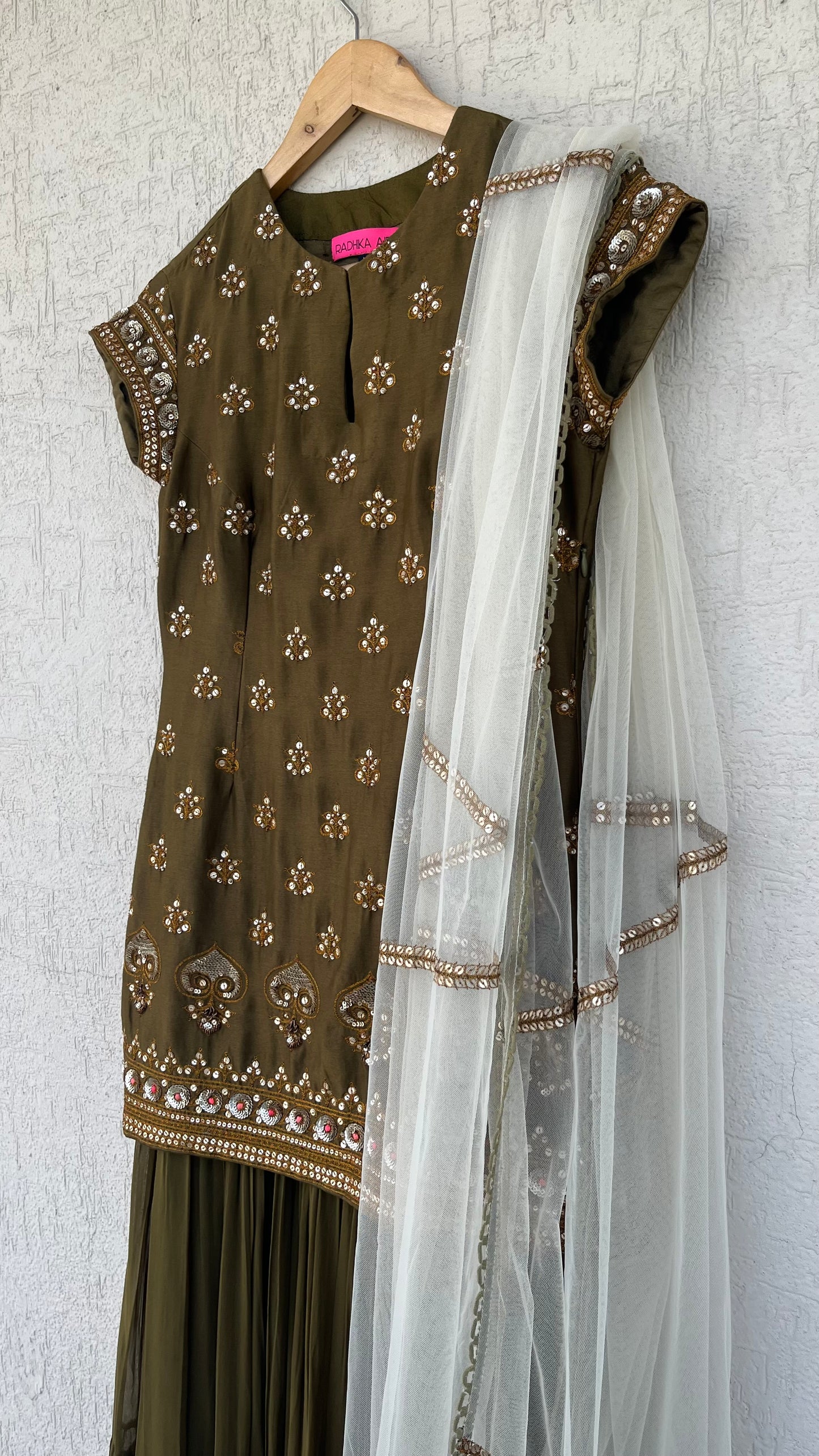 OLIVE KURTA, GHARARA & DUPATTA SET