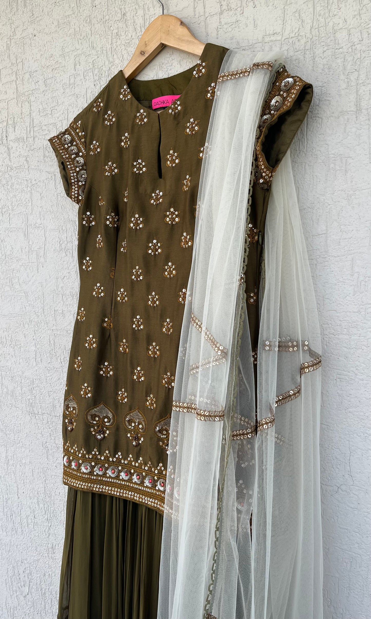OLIVE KURTA, GHARARA & DUPATTA SET