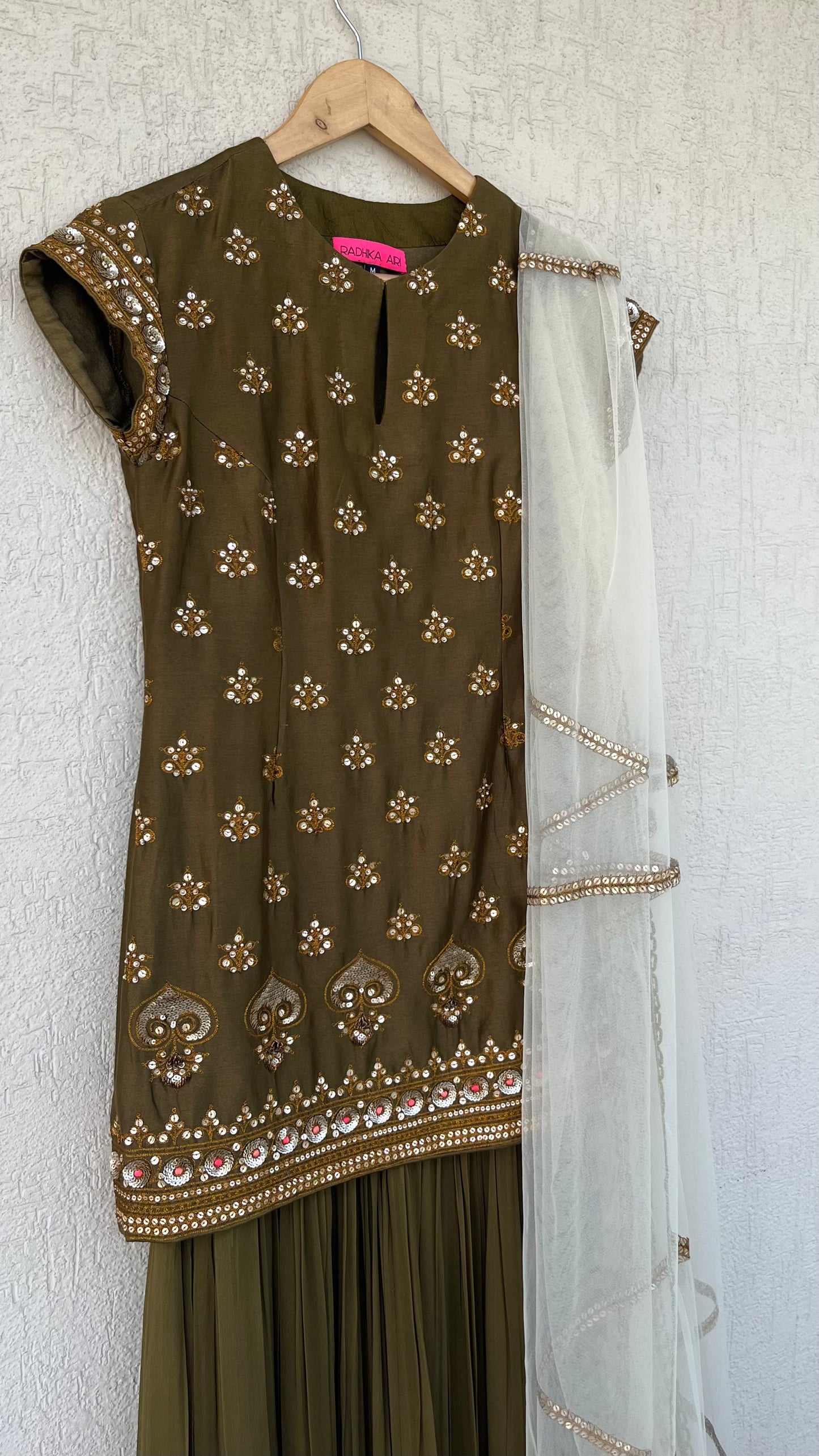 OLIVE KURTA, GHARARA & DUPATTA SET