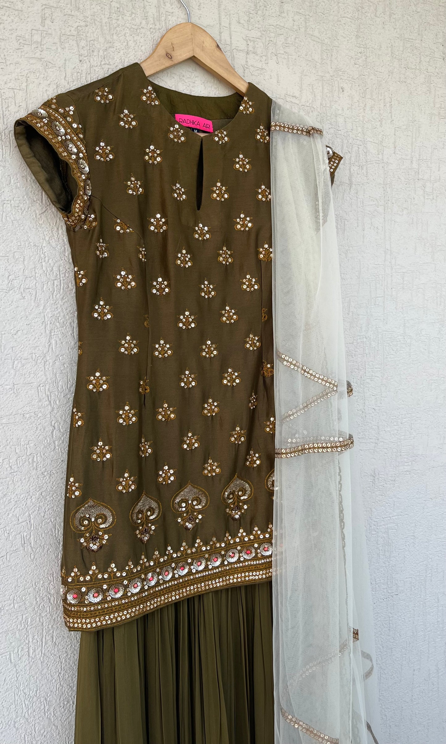 OLIVE KURTA, GHARARA & DUPATTA SET