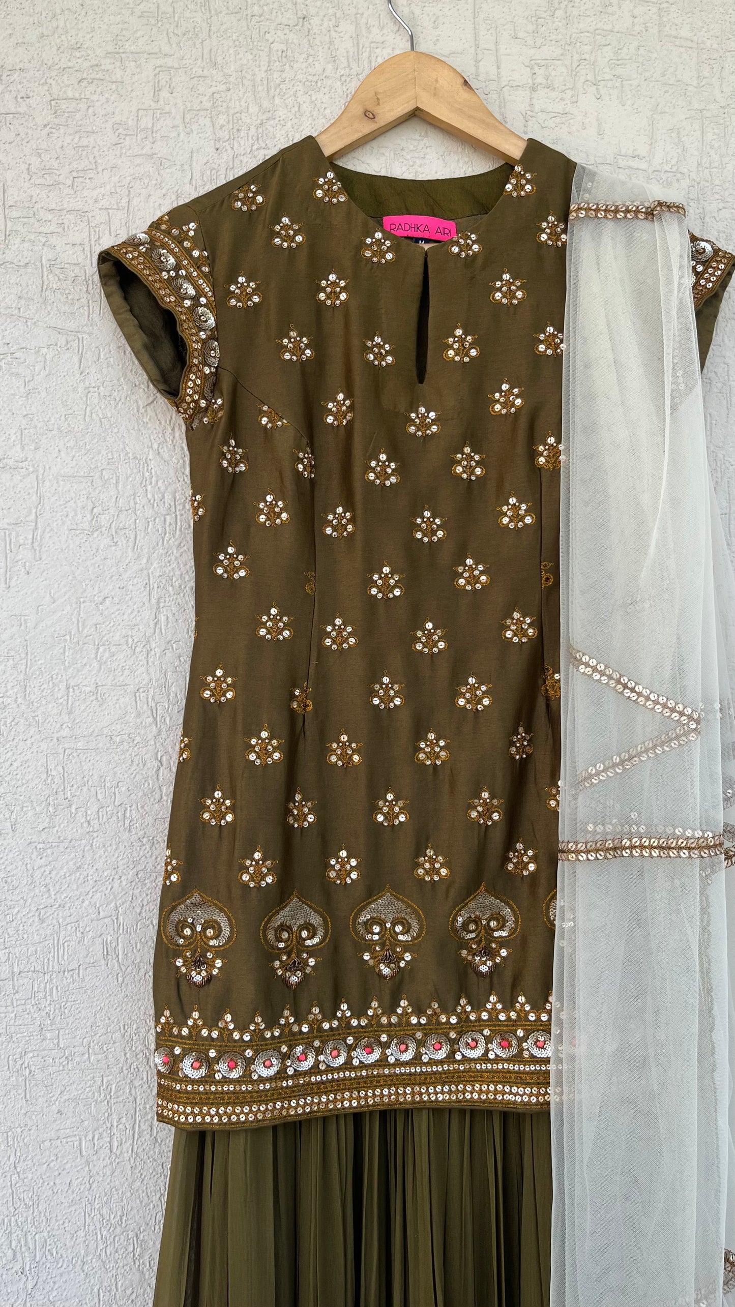 OLIVE KURTA, GHARARA & DUPATTA SET