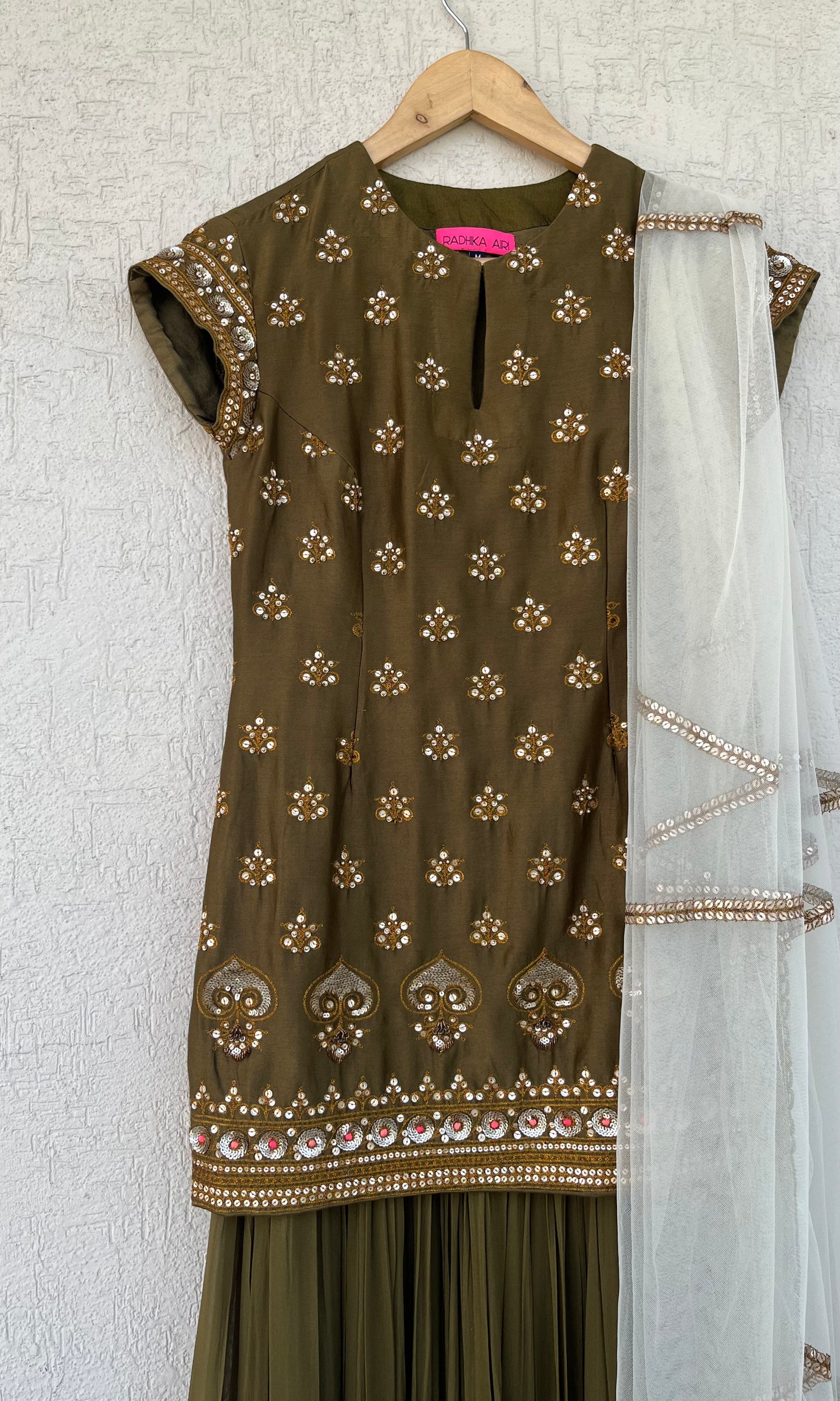 OLIVE KURTA, GHARARA & DUPATTA SET