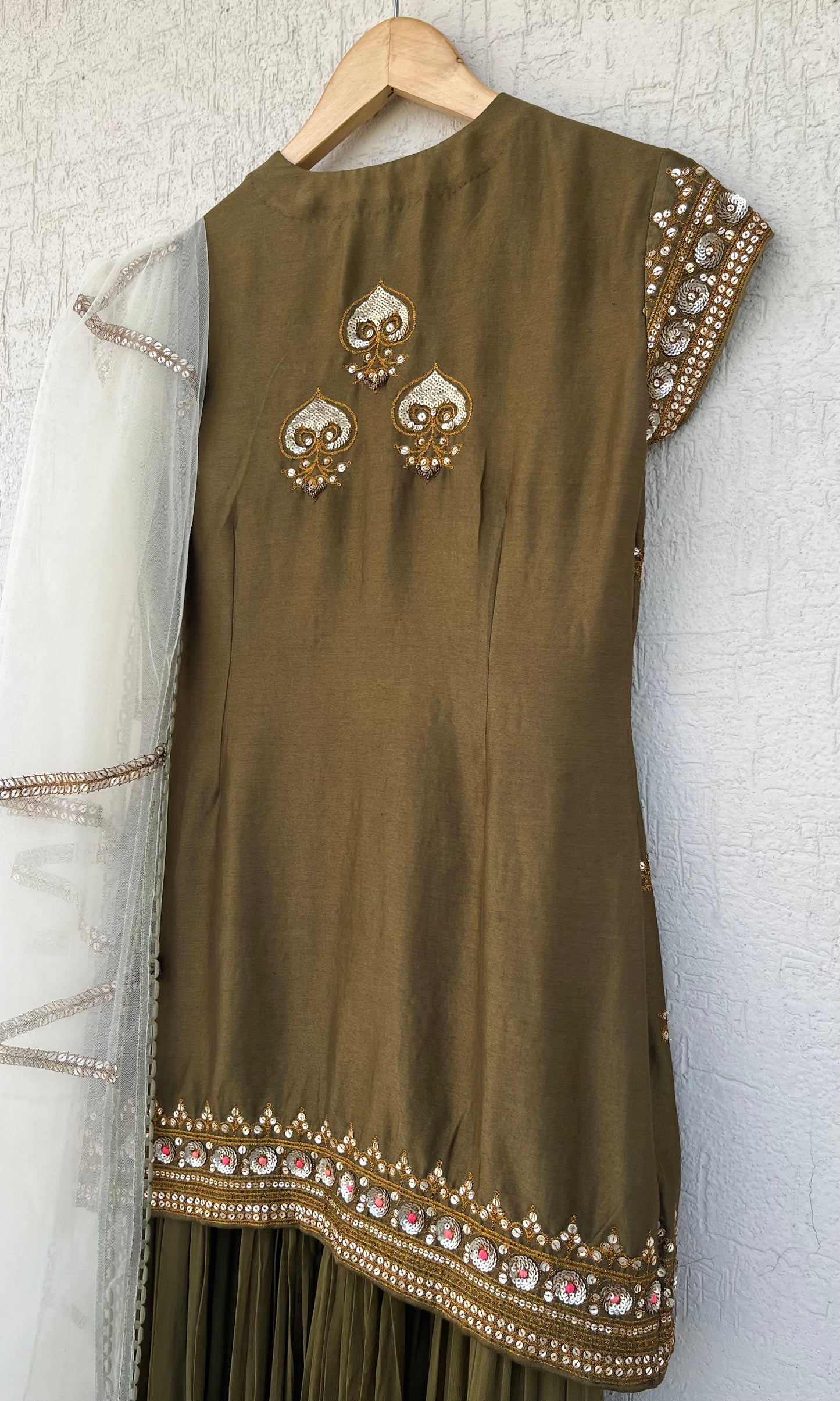 OLIVE KURTA, GHARARA & DUPATTA SET