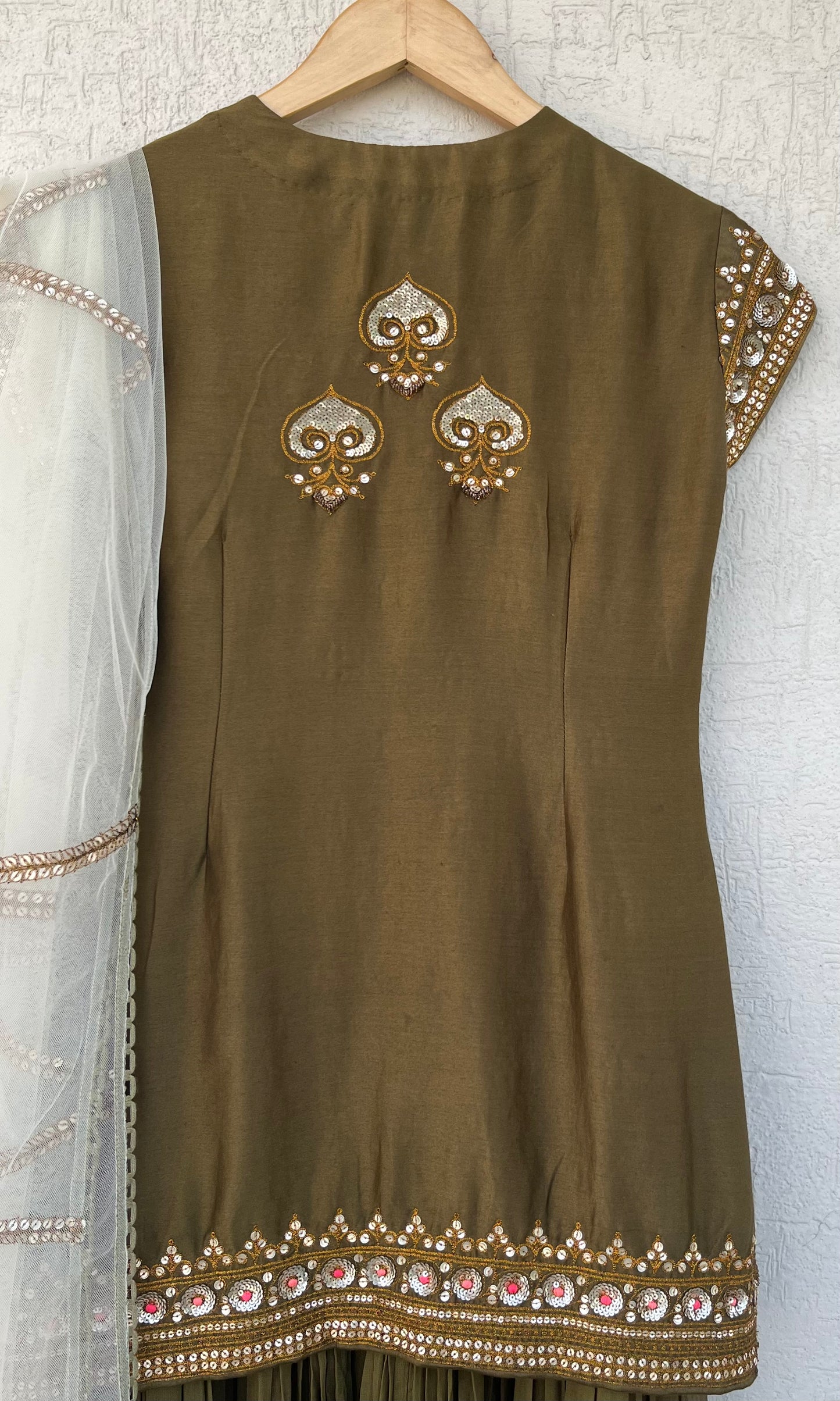 OLIVE KURTA, GHARARA & DUPATTA SET