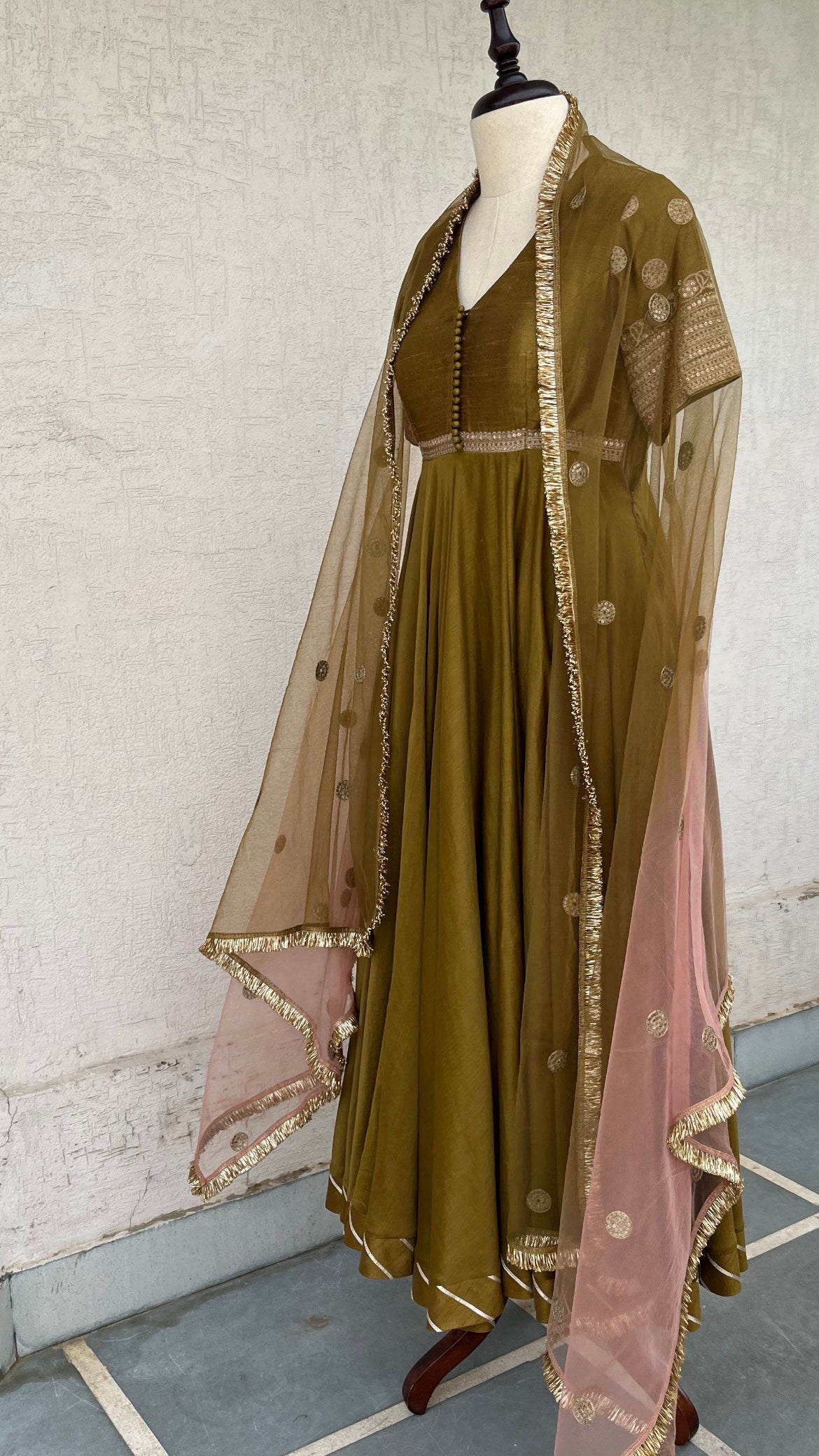 OLIVE & SALMON PINK ANARKALI SET