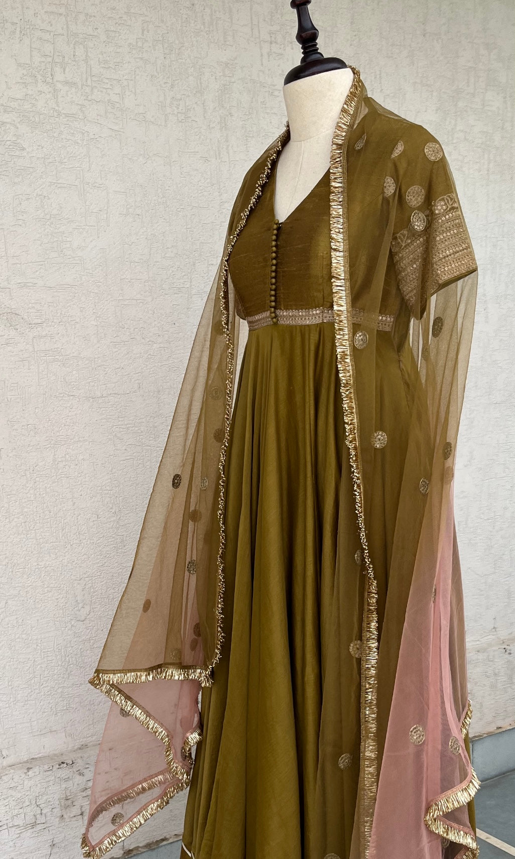 OLIVE & SALMON PINK ANARKALI SET