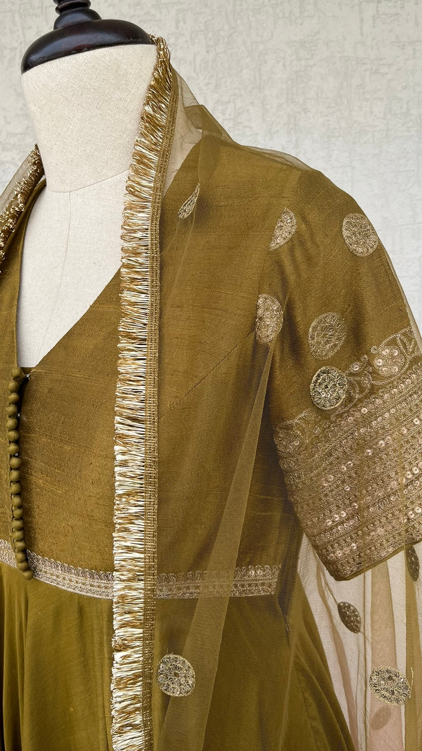 OLIVE & SALMON PINK ANARKALI SET