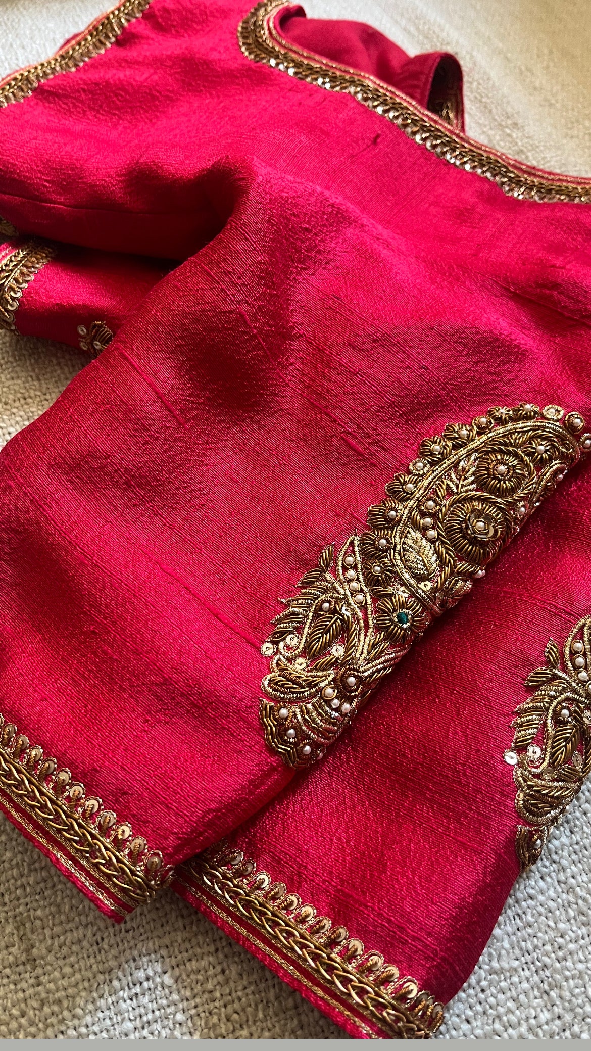 RED RAW SILK BLOUSE
