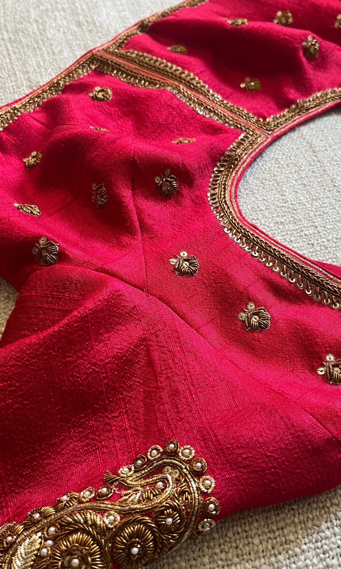 RED RAW SILK BLOUSE