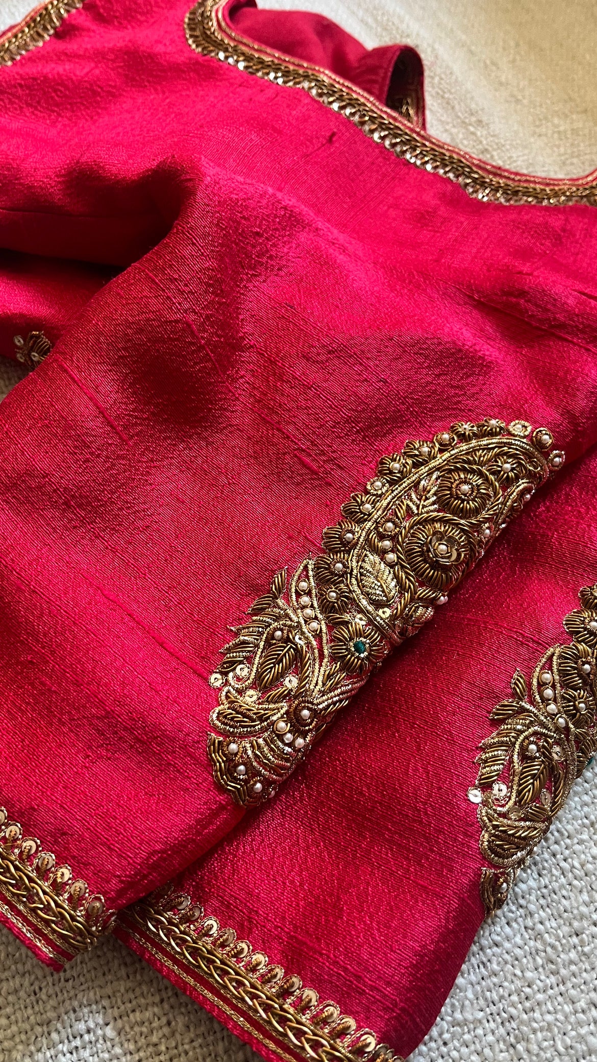 RED RAW SILK BLOUSE