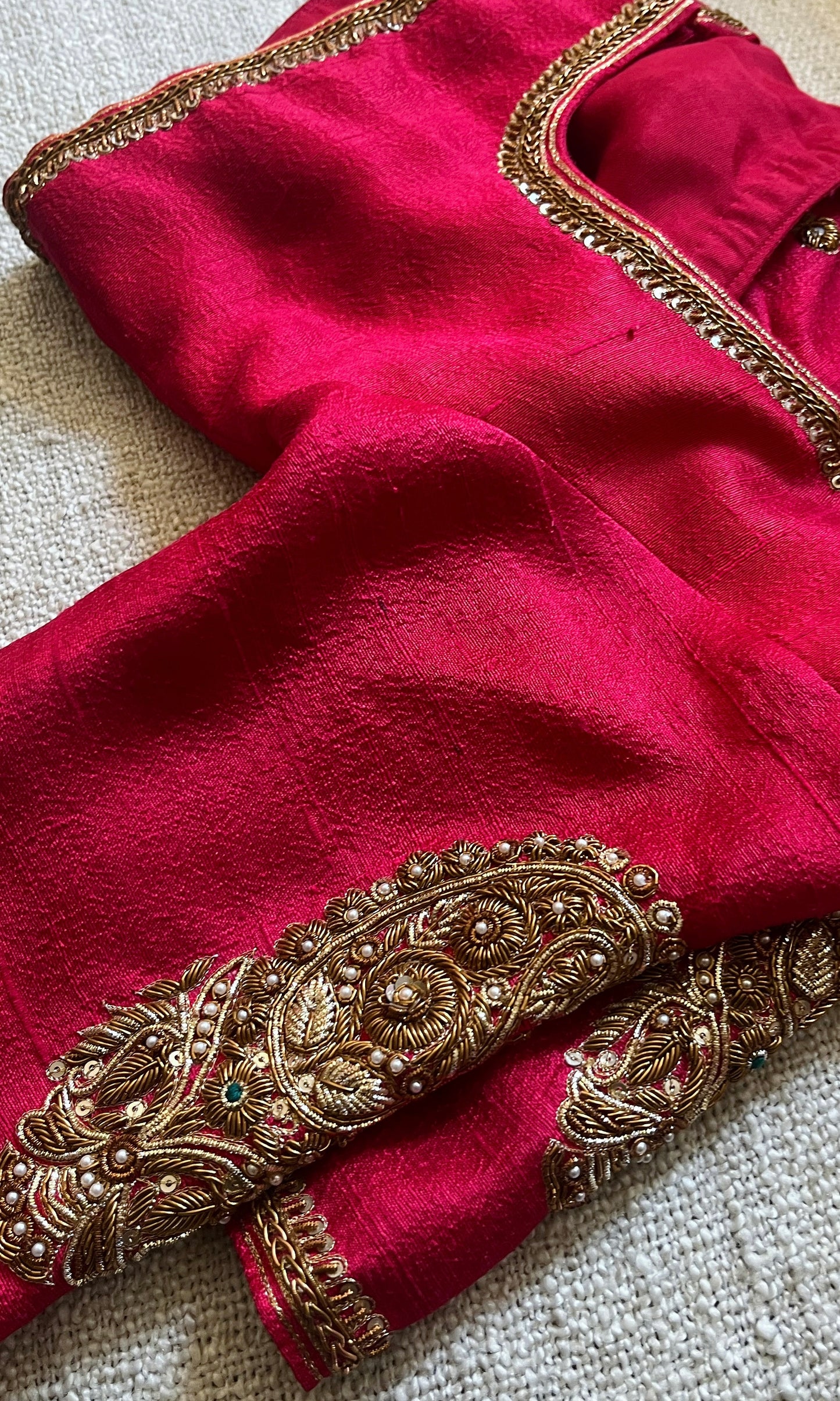 RED RAW SILK BLOUSE