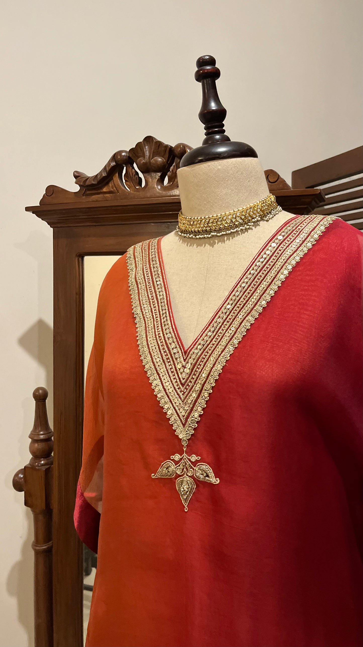 RUBY RED AND RUST ORGANZA KAFTAN