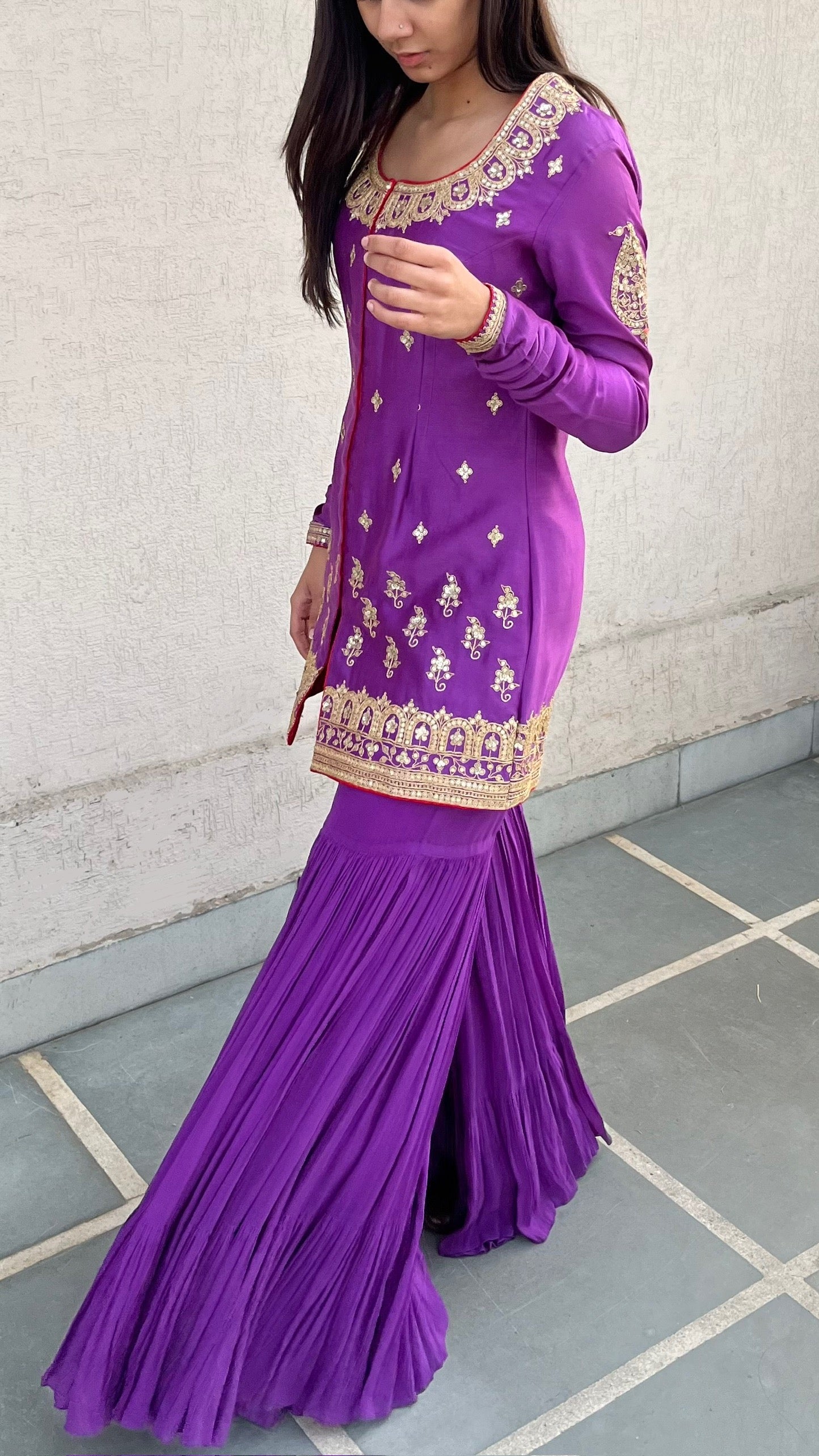 PURPLE JACKET AND GHARARA SET
