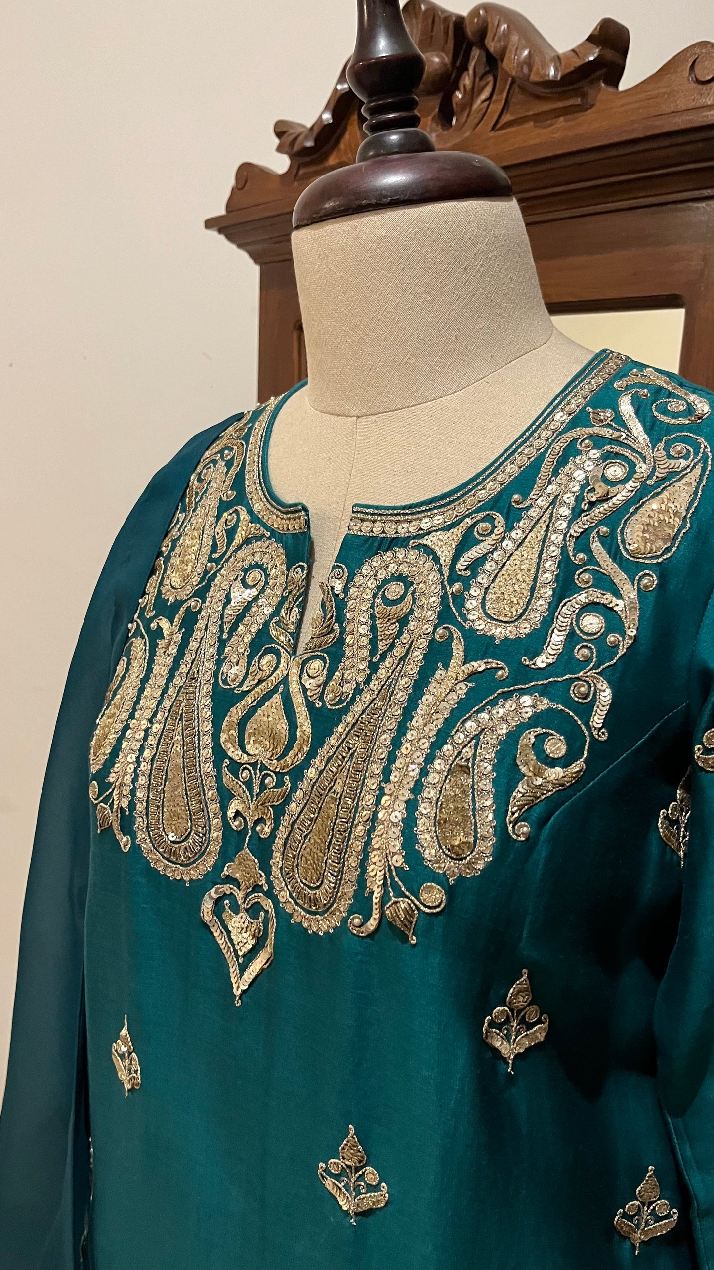 BOTTLE GREEN KURTA, PALAZZO & DUPATTA SET