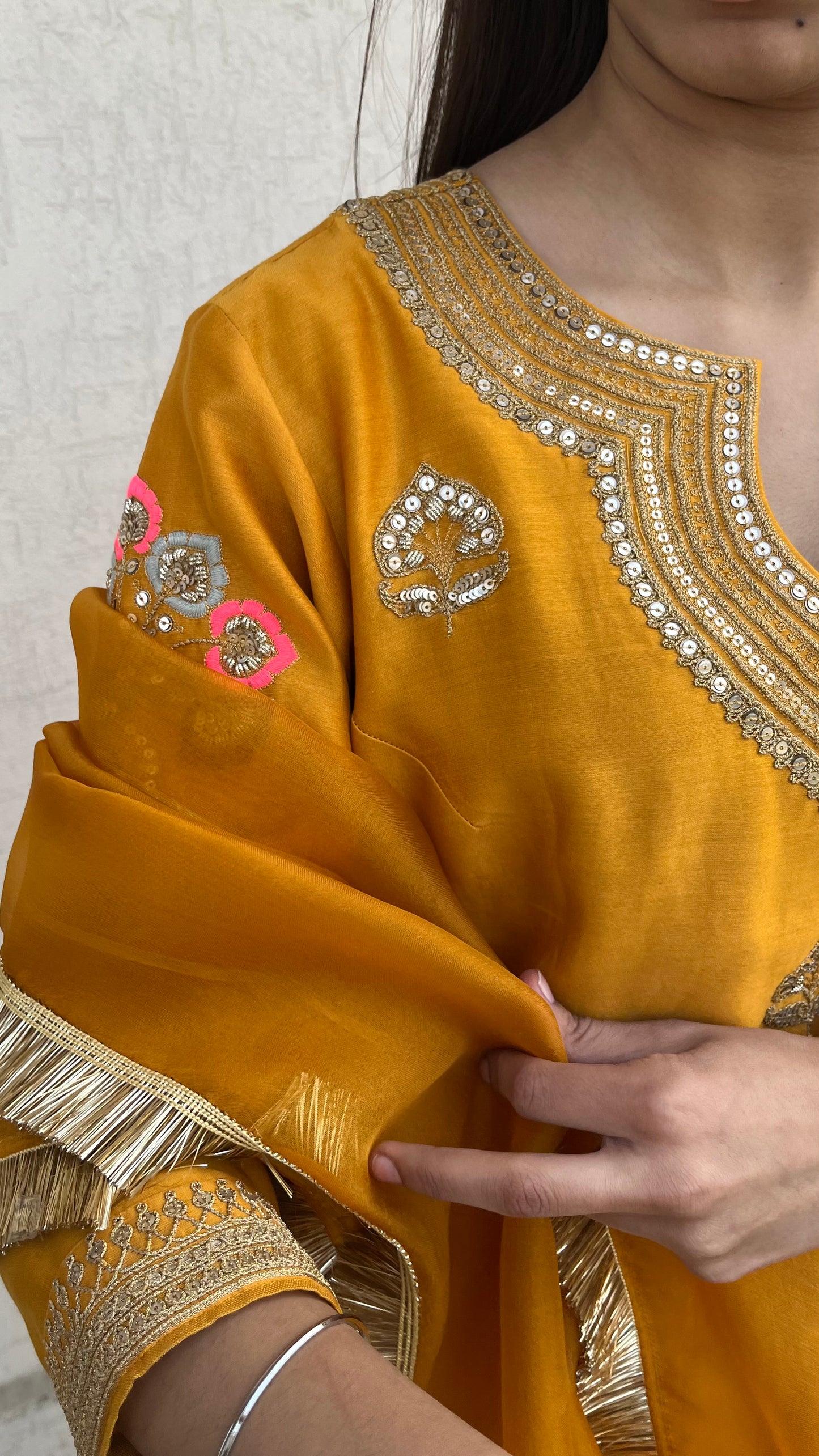 MUSTARD STRAIGHT KURTA, PANTS & DUPATTA SET