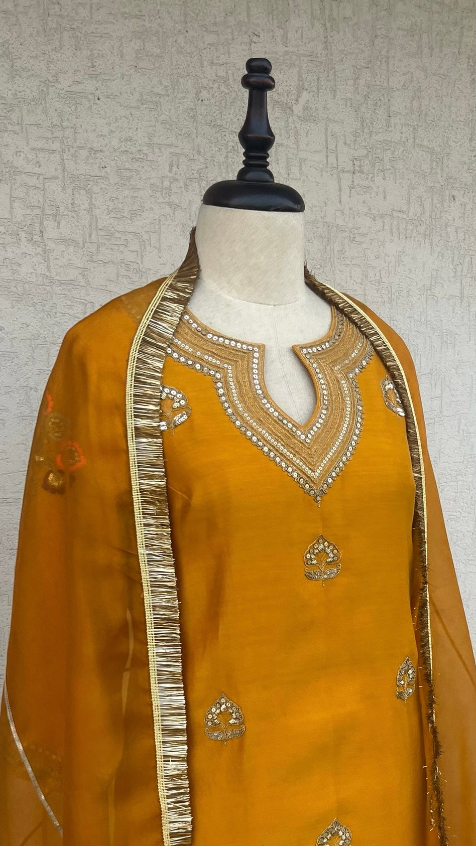 MUSTARD STRAIGHT KURTA, PANTS & DUPATTA SET