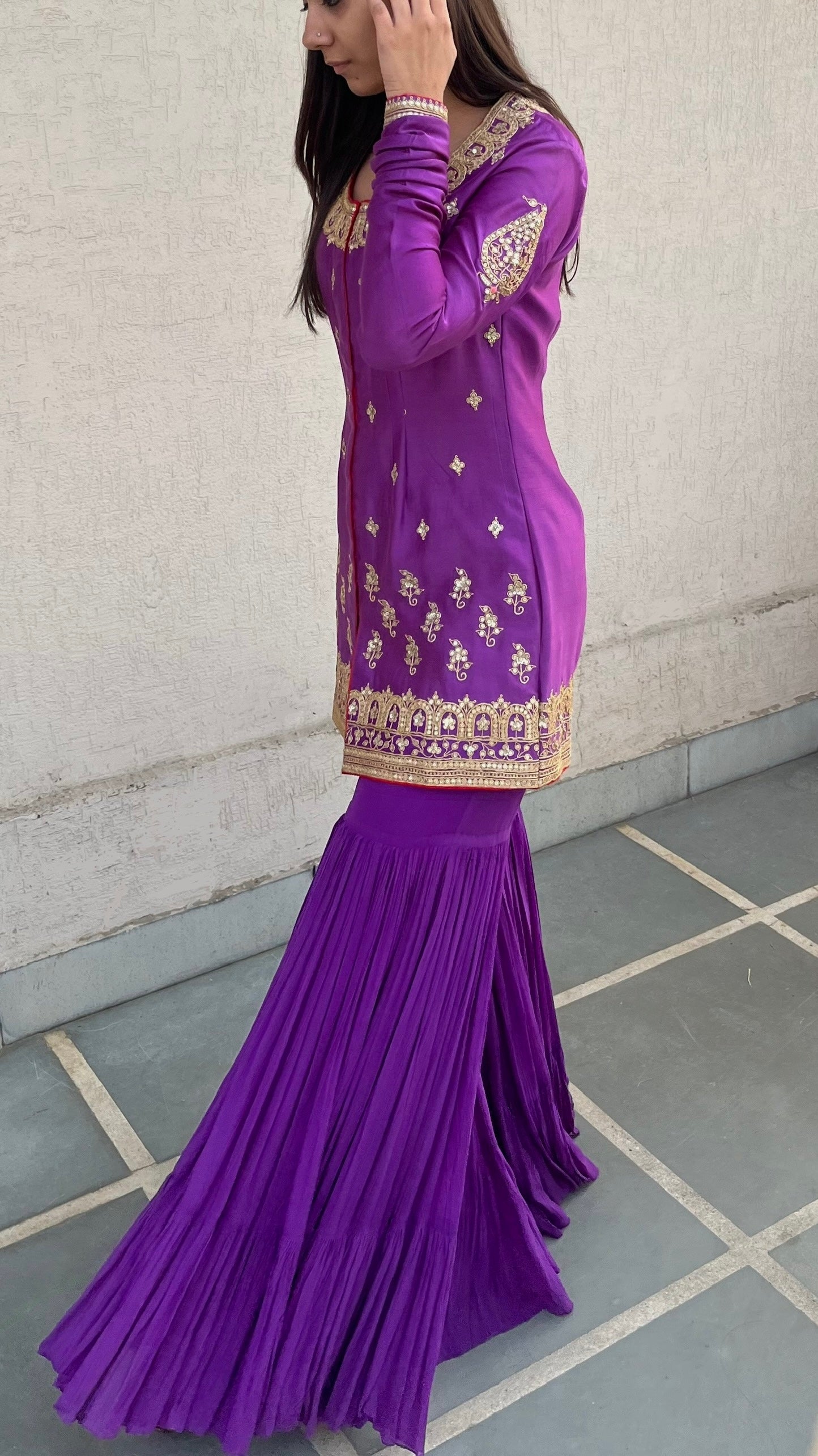 PURPLE JACKET AND GHARARA SET