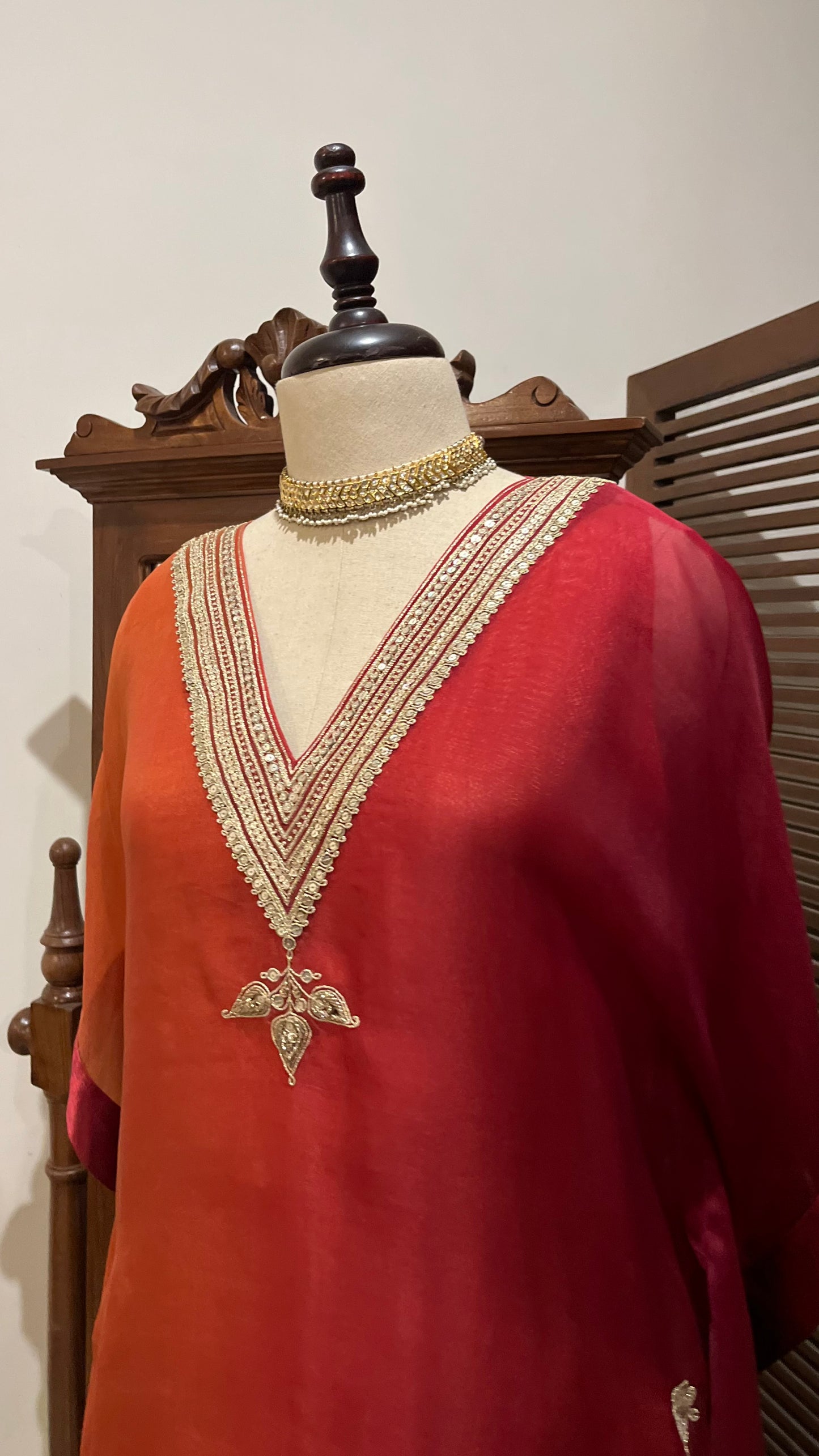 RUBY RED AND RUST ORGANZA KAFTAN