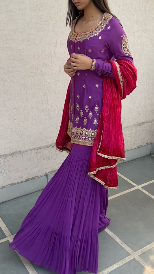 PURPLE JACKET AND GHARARA SET