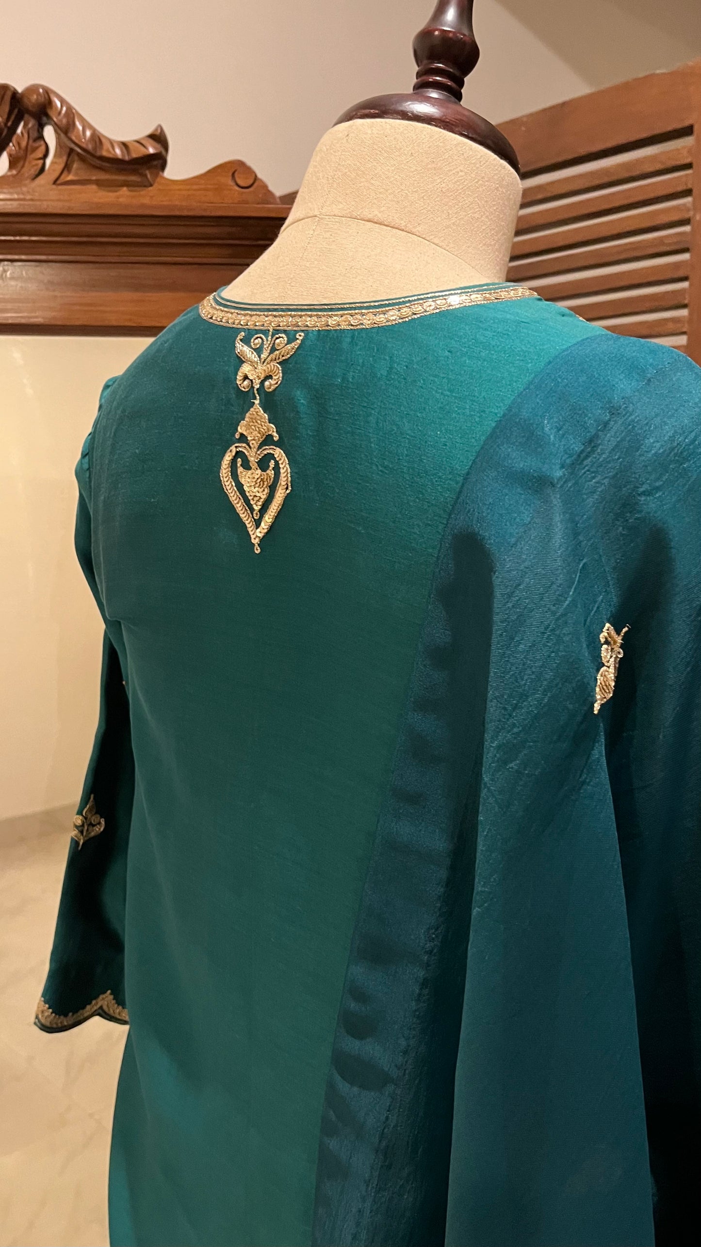 BOTTLE GREEN KURTA, PALAZZO & DUPATTA SET