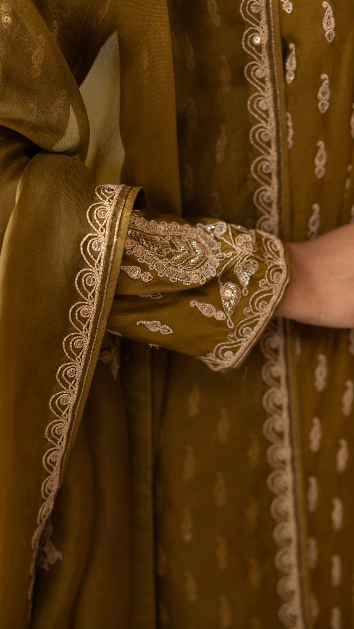 OLIVE JACKET GHARARA & DUPATTA SET