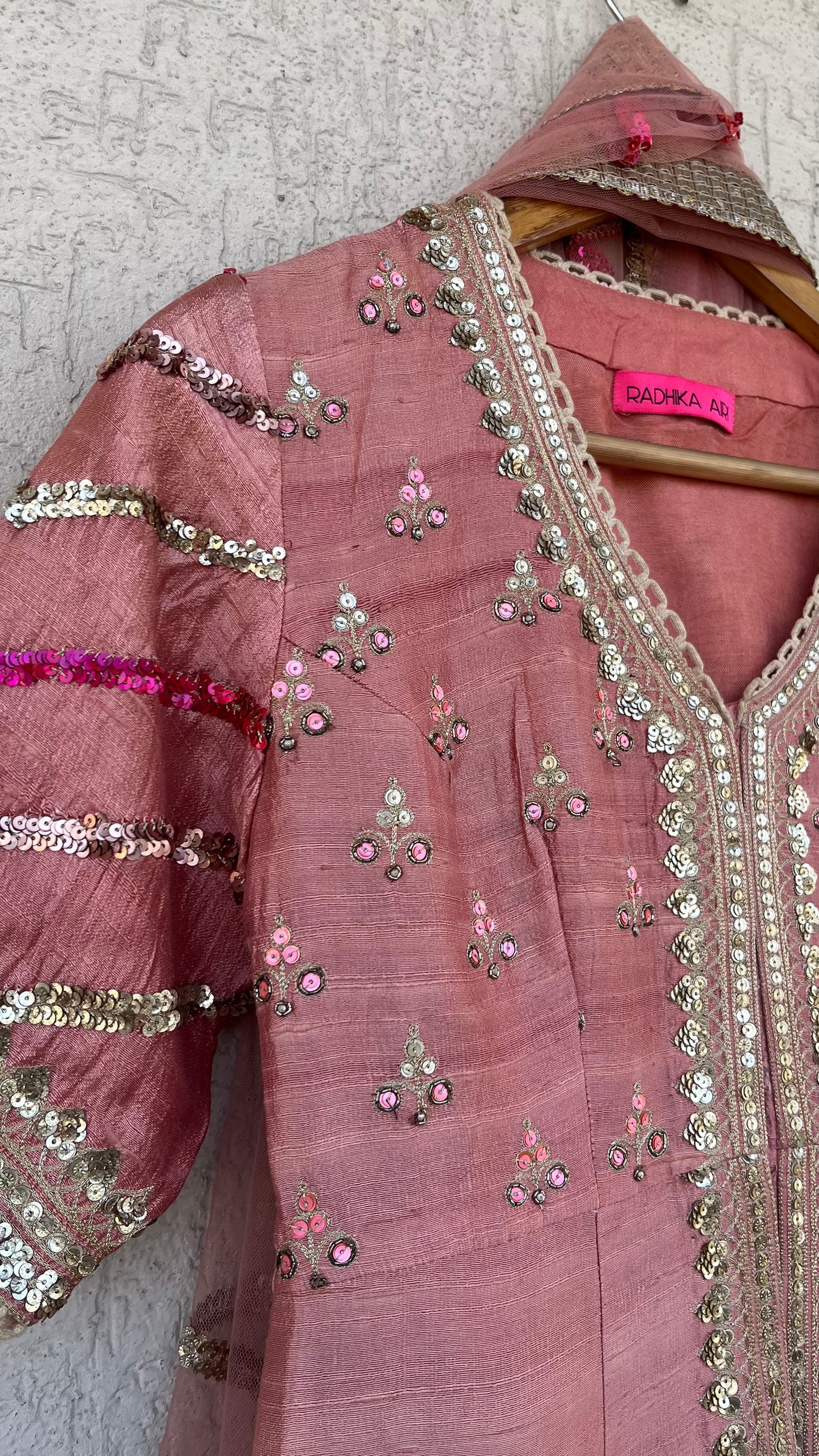 PEACH JACKET GHARARA AND DUPATTA SET