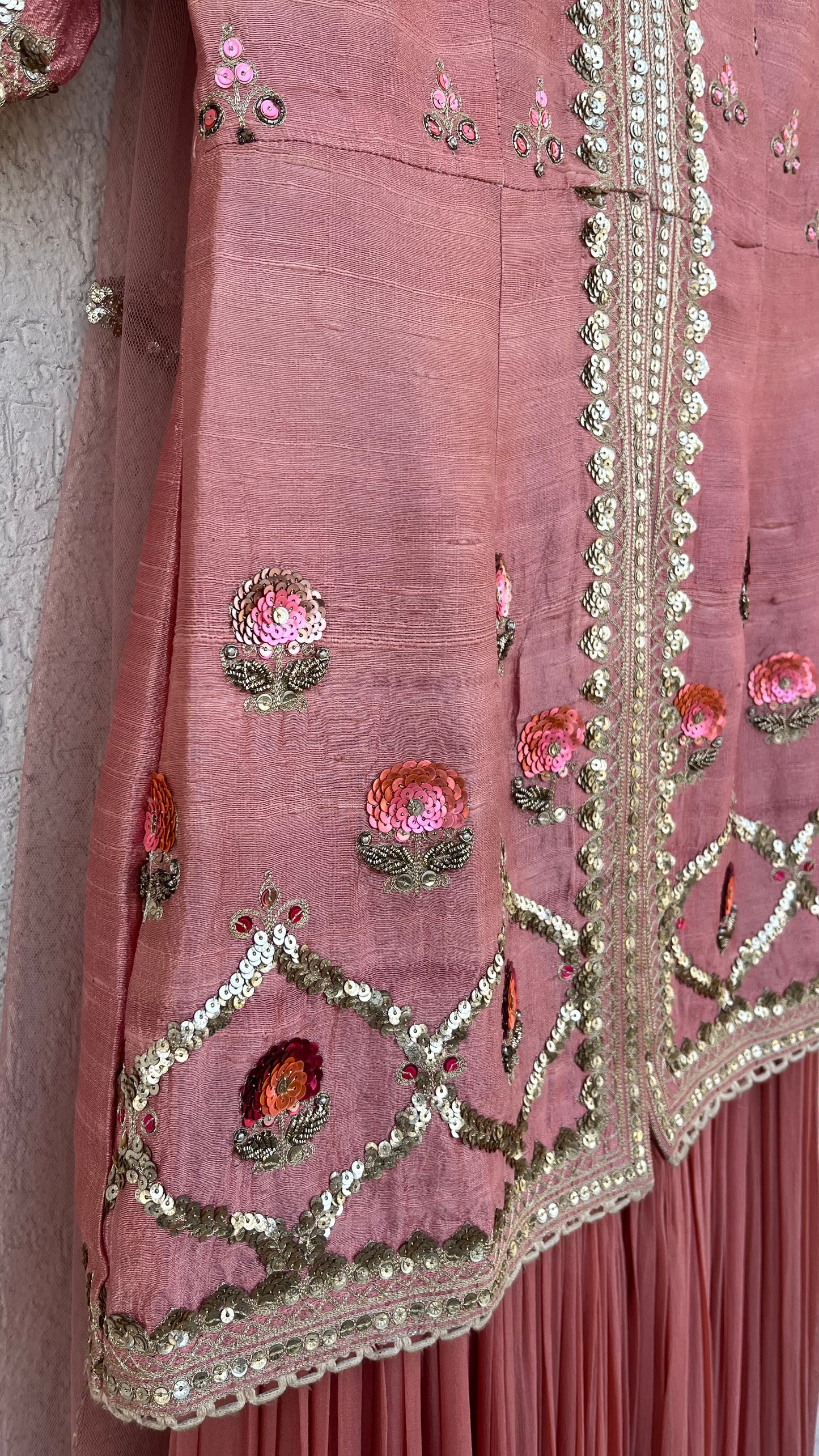 PEACH JACKET GHARARA AND DUPATTA SET