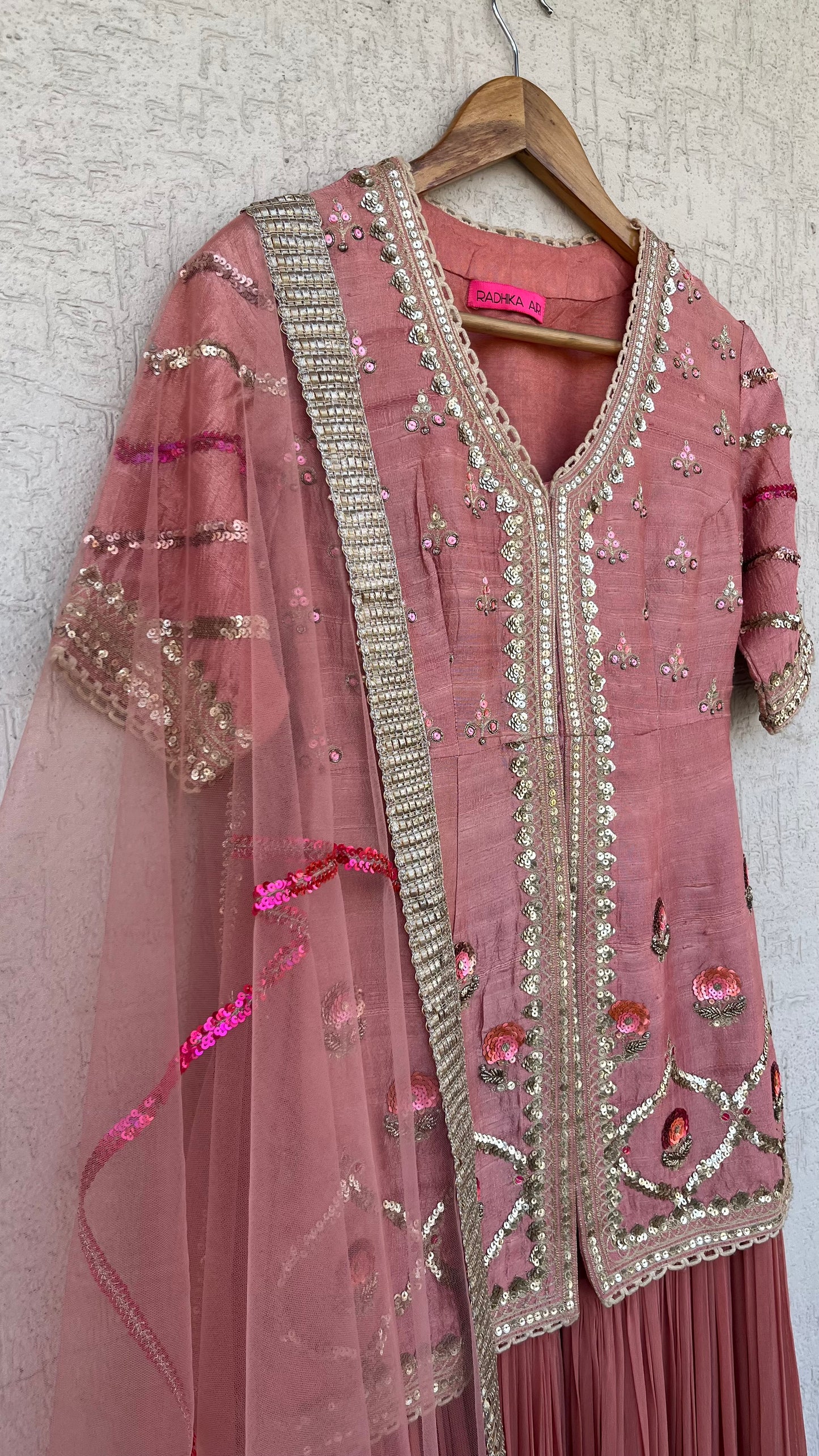 PEACH JACKET GHARARA AND DUPATTA SET