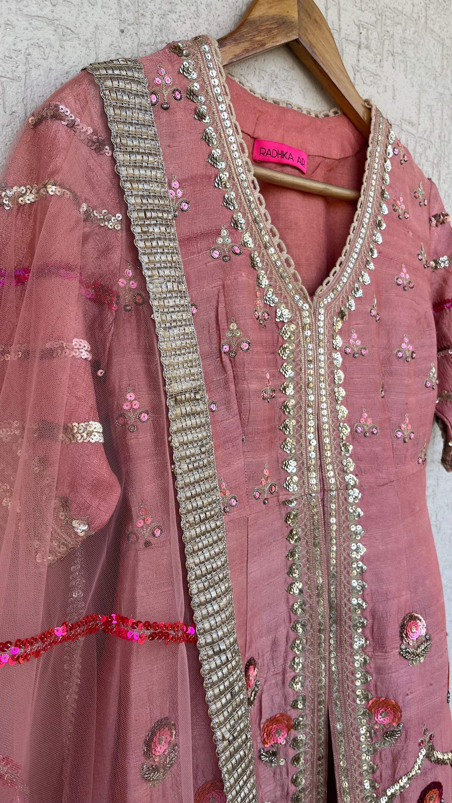 PEACH JACKET GHARARA AND DUPATTA SET