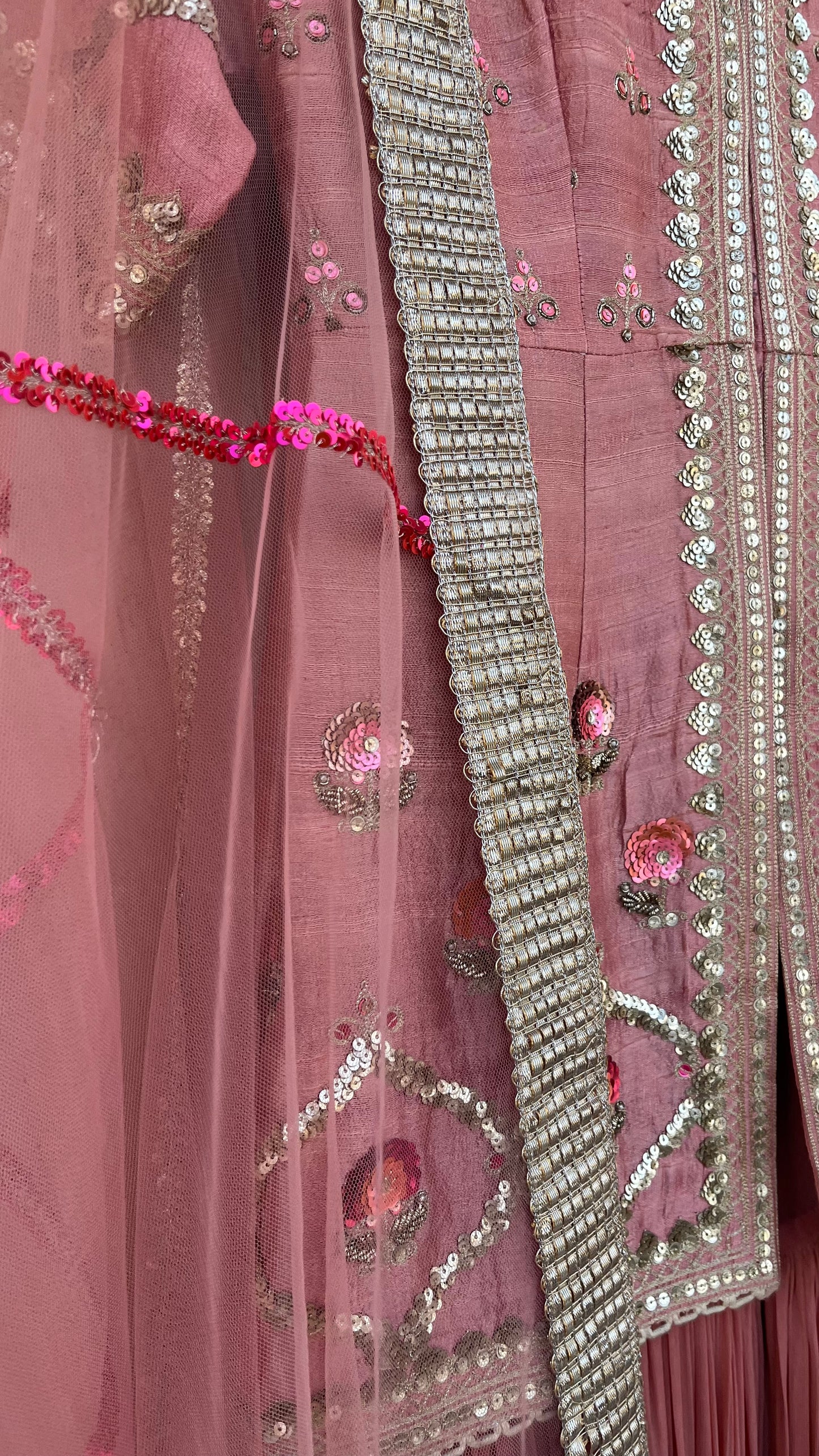 PEACH JACKET GHARARA AND DUPATTA SET