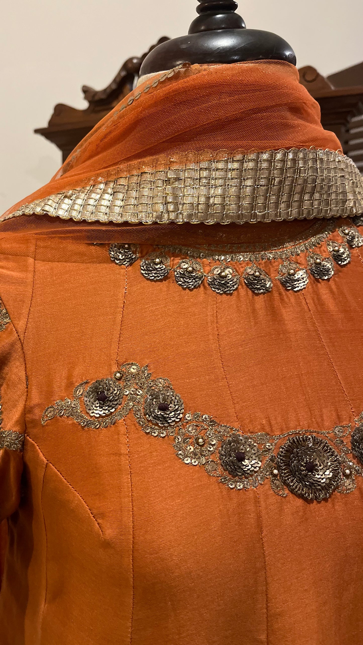 RUST SHORT KURTA PALLAZO AND DUPATTA SET