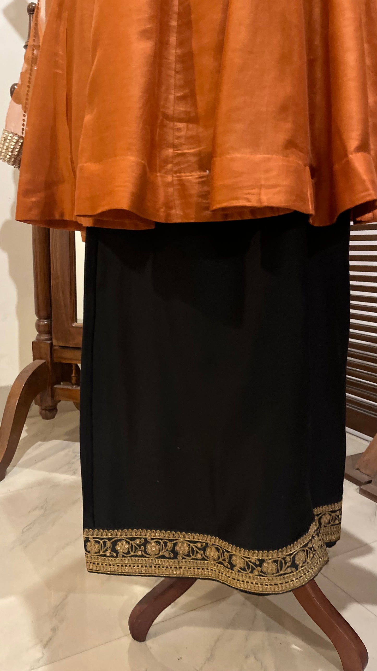 RUST SHORT KURTA PALLAZO AND DUPATTA SET