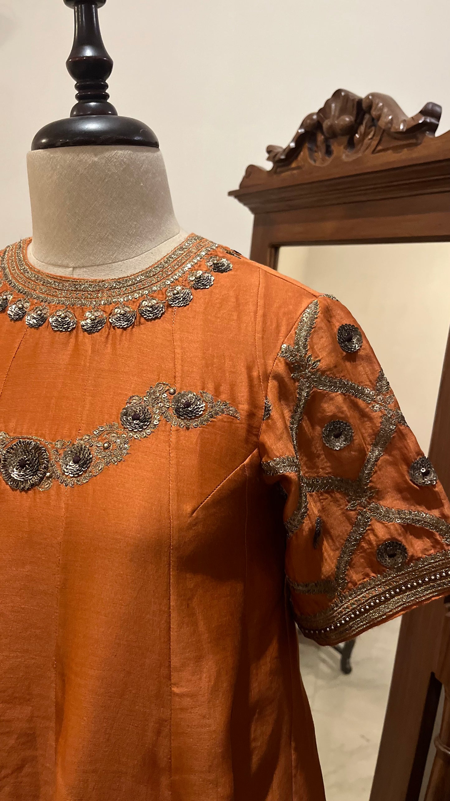 RUST SHORT KURTA PALLAZO AND DUPATTA SET