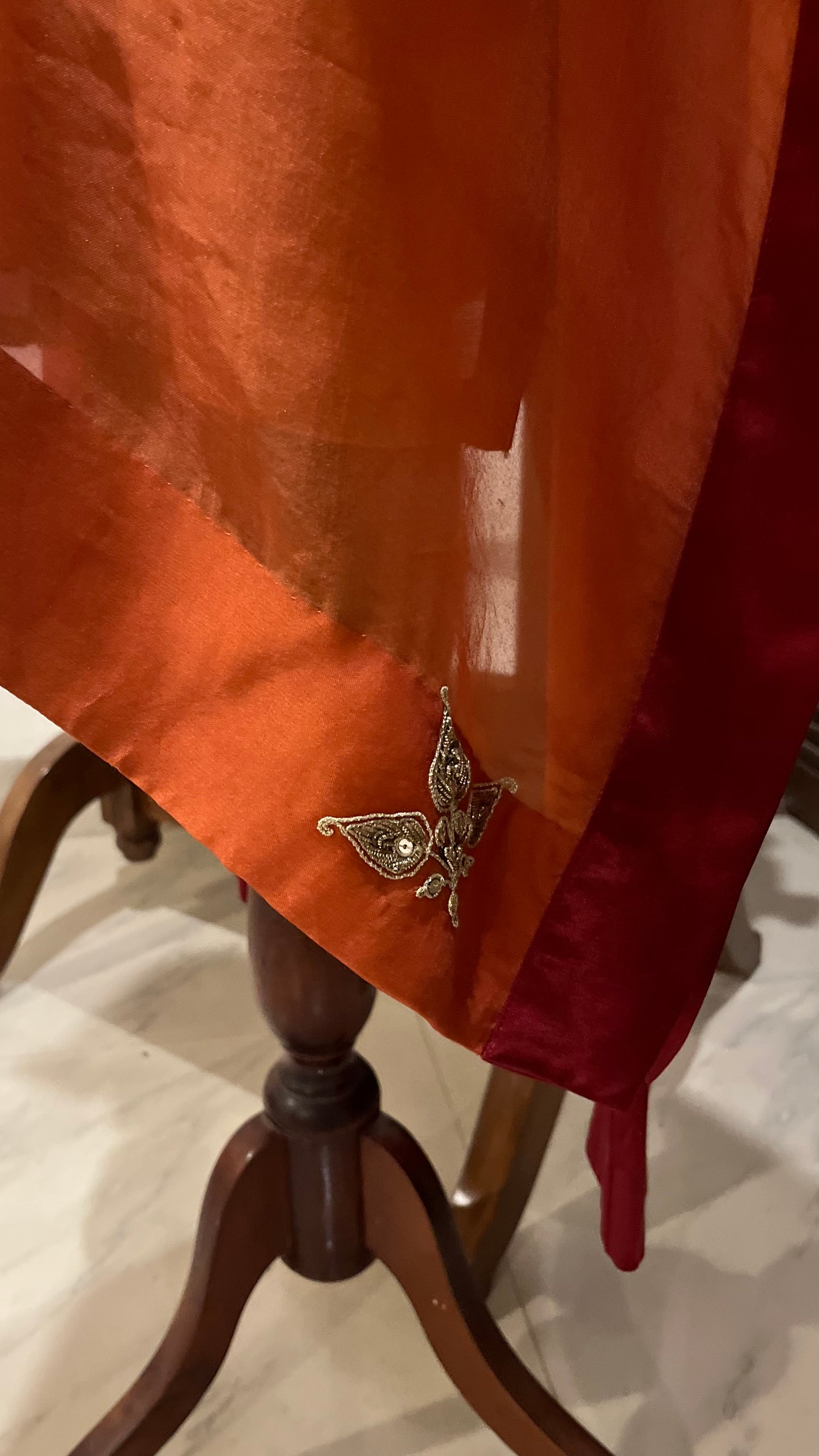 RUBY RED AND RUST ORGANZA KAFTAN