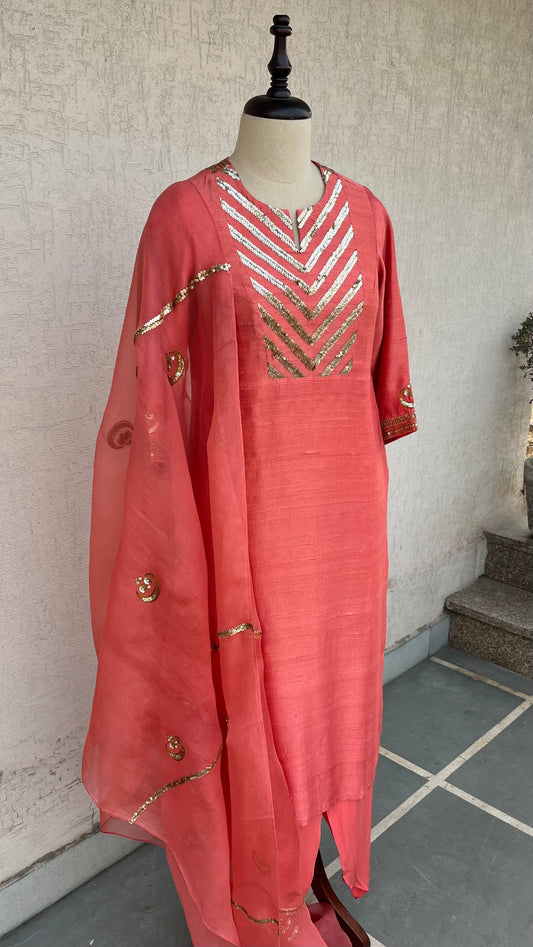 CORAL STRAIGHT KURTA SALWAR & DUPATTA SET