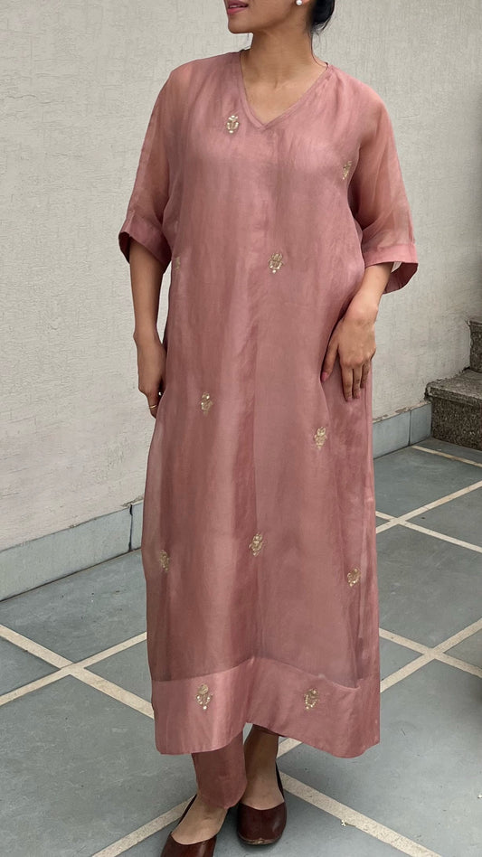 SALMON PINK KAFTAN-KURTA SET