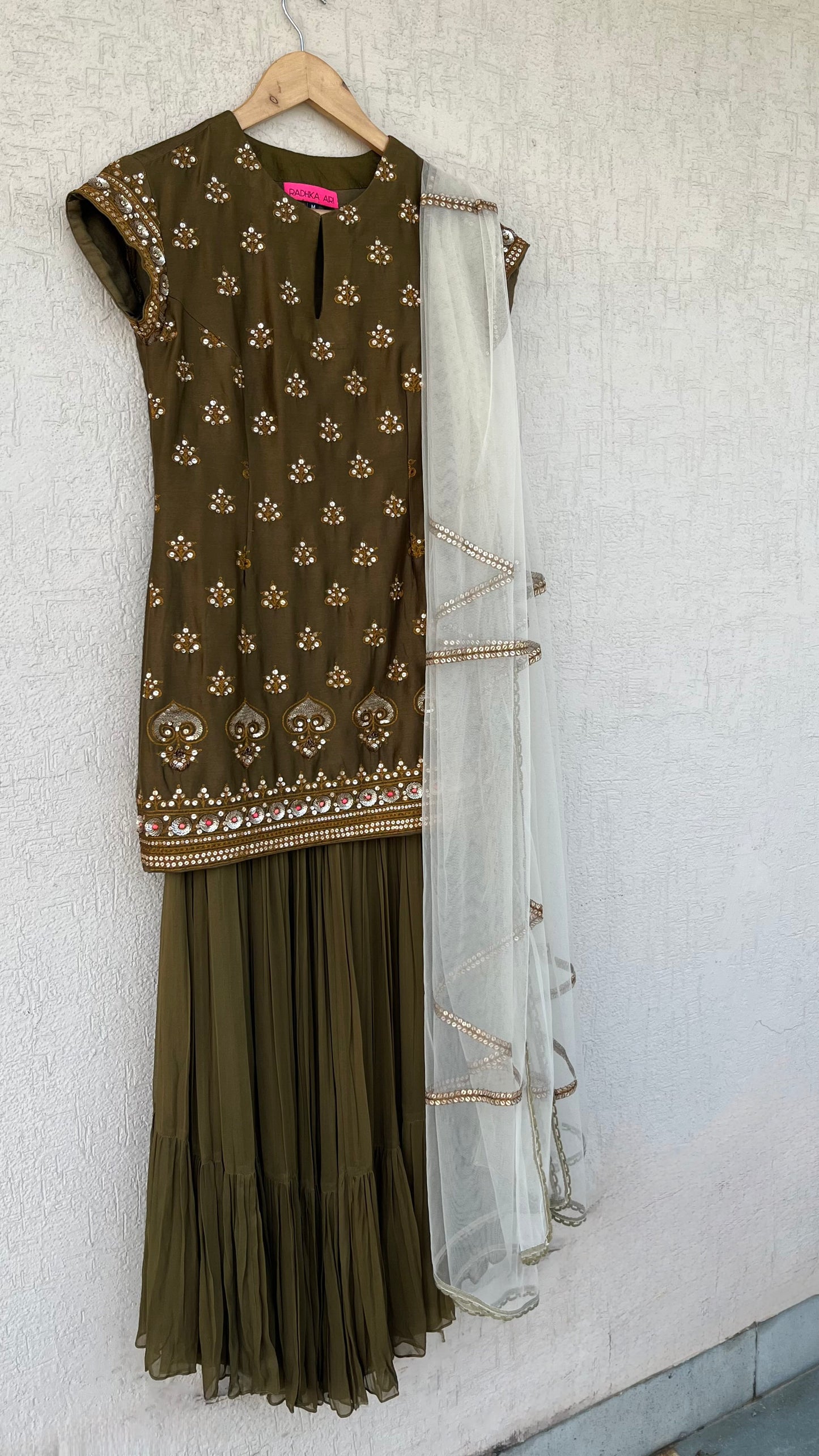 OLIVE KURTA, GHARARA & DUPATTA SET