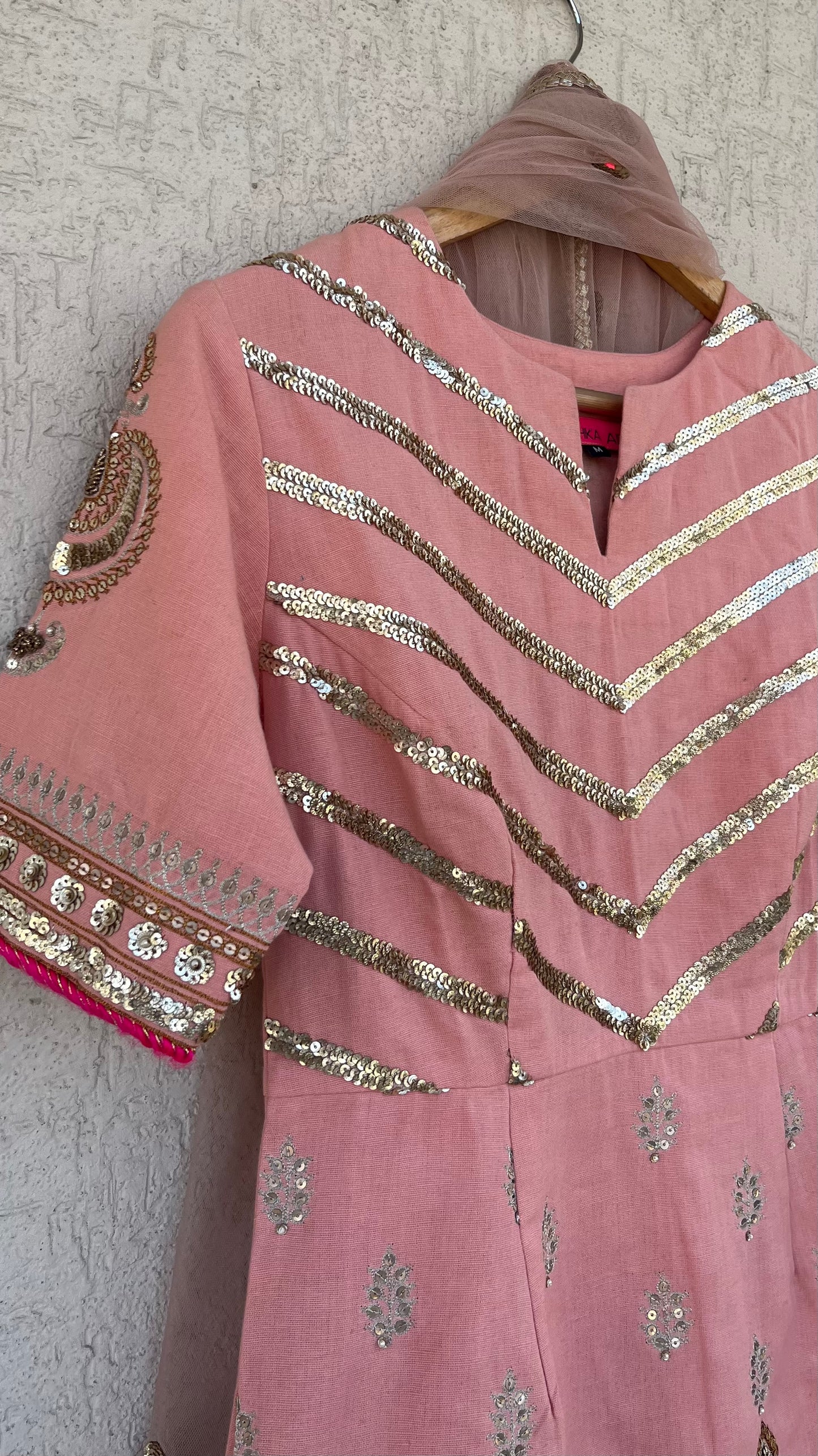 PEACH KURTA GHARARA AND DUPATTA SET