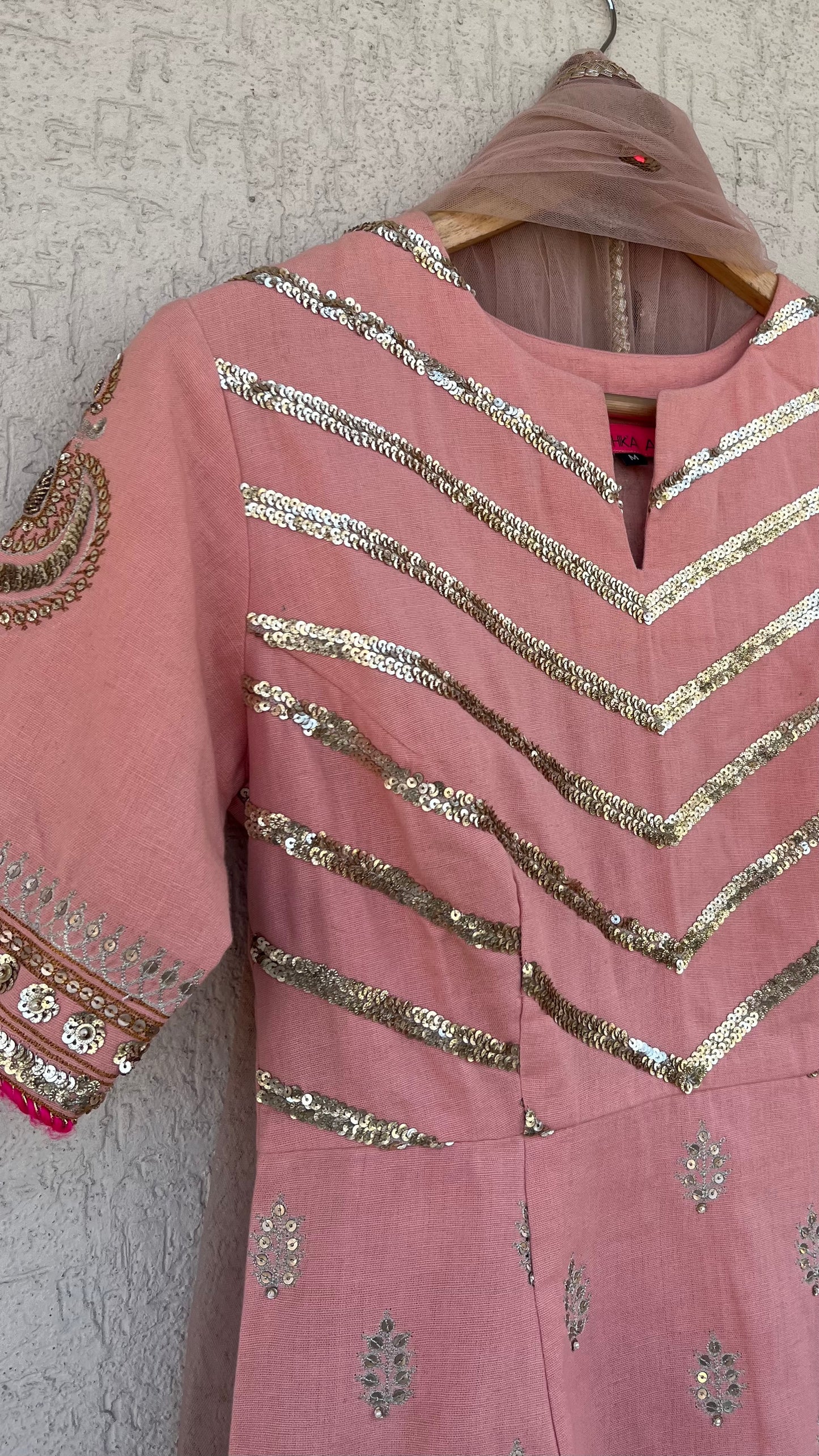 PEACH KURTA GHARARA AND DUPATTA SET