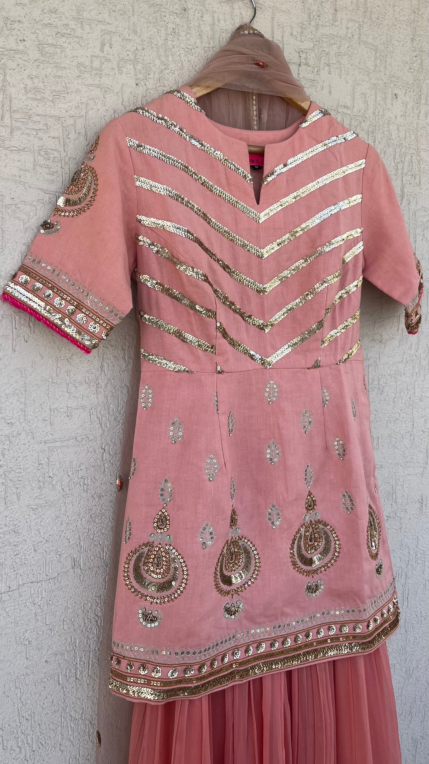 PEACH KURTA GHARARA AND DUPATTA SET