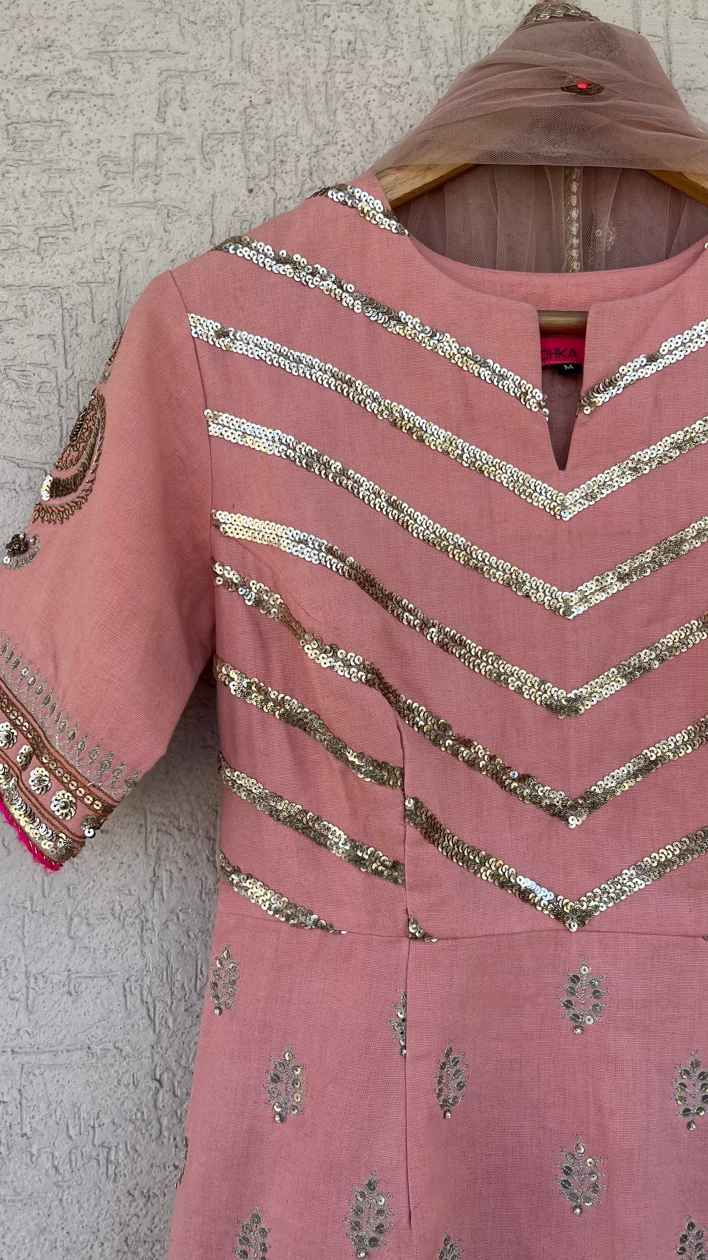 PEACH KURTA GHARARA AND DUPATTA SET