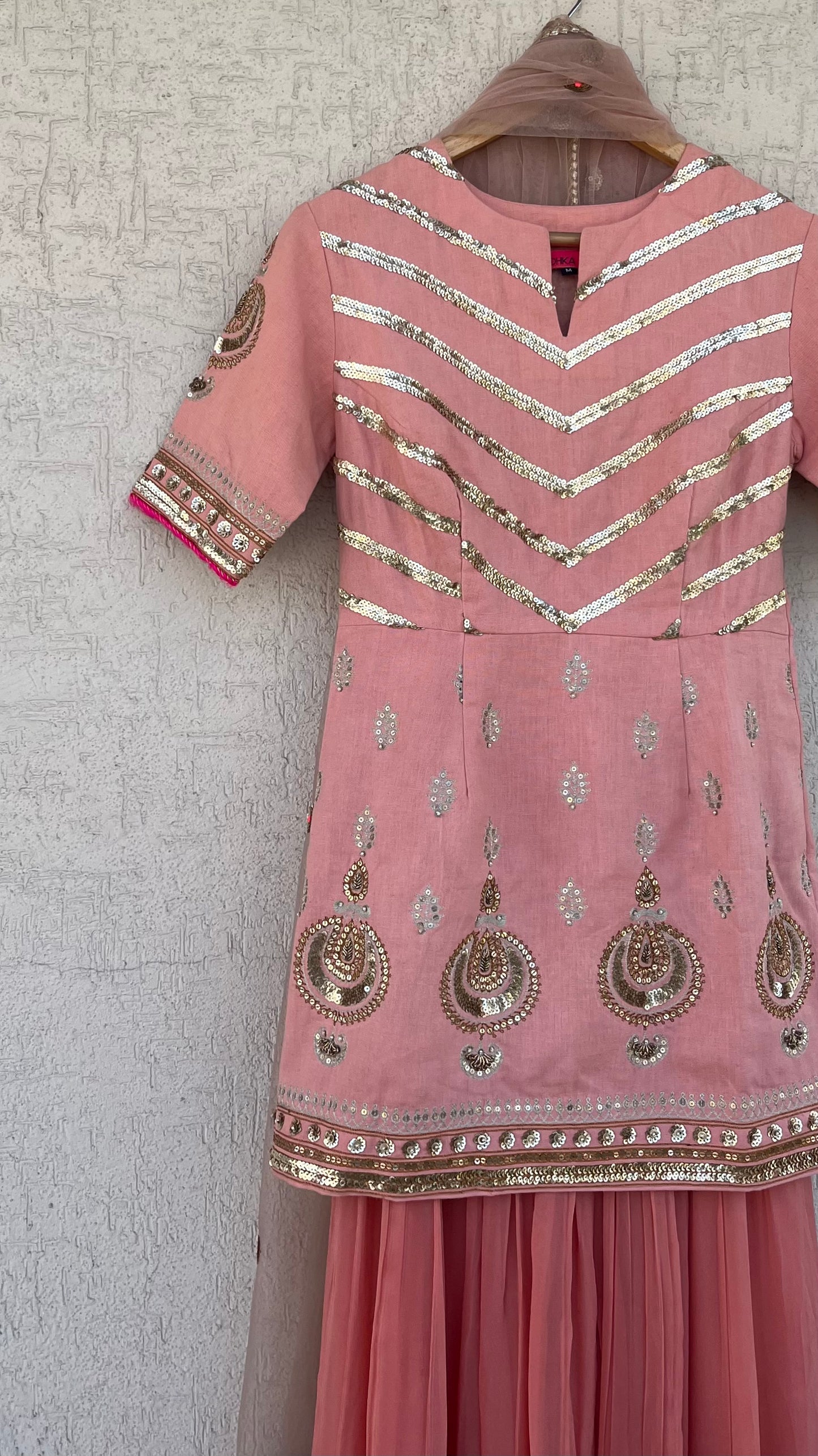 PEACH KURTA GHARARA AND DUPATTA SET