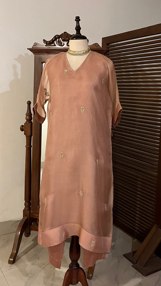 SALMON PINK KAFTAN-KURTA SET