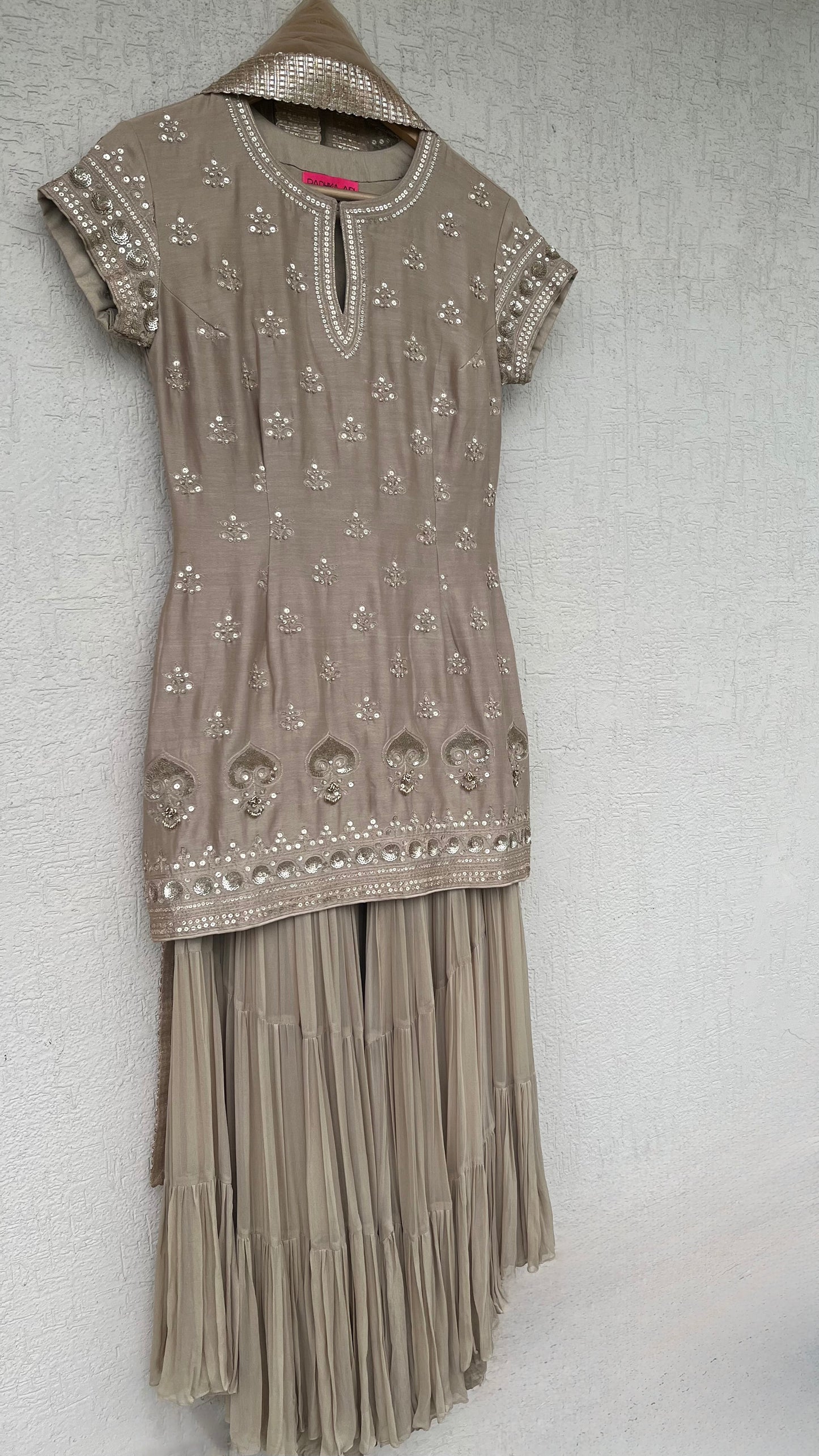 GREY KURTA GHARARA AND DUPATTA SET
