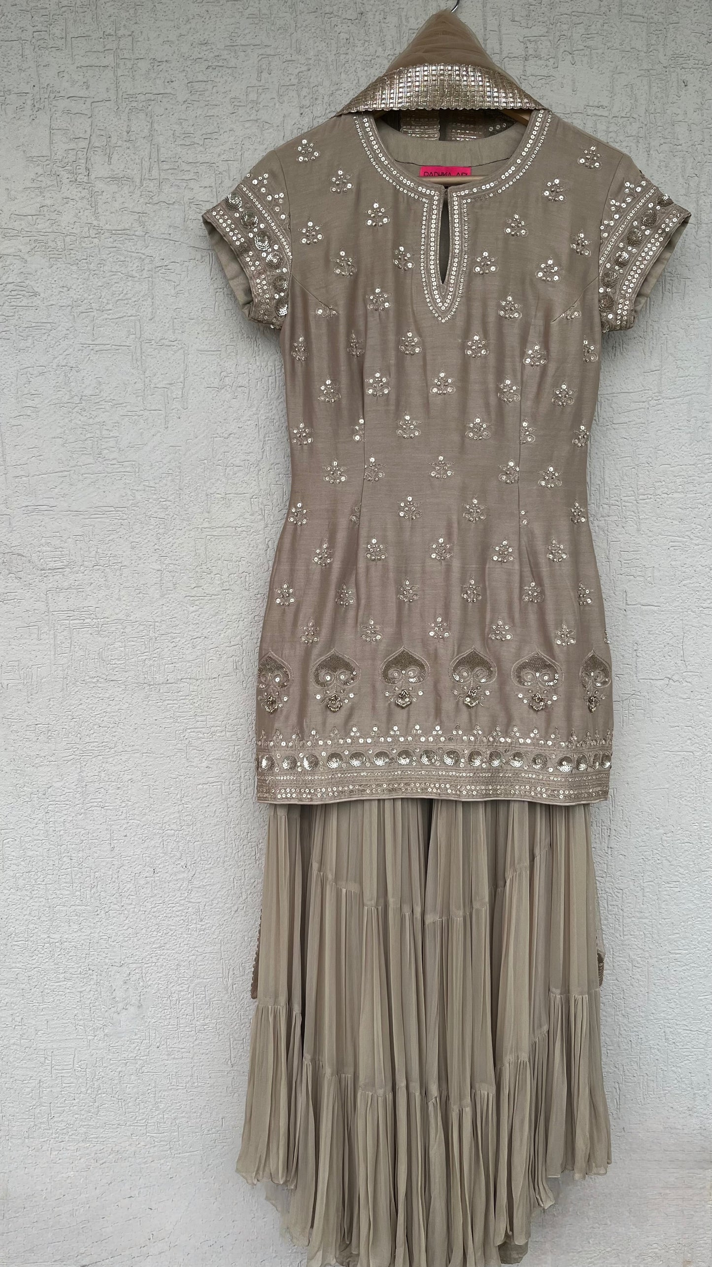 GREY KURTA GHARARA AND DUPATTA SET