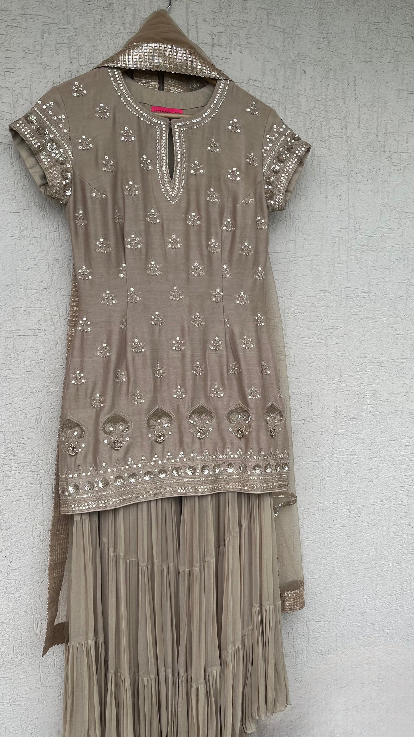 GREY KURTA GHARARA AND DUPATTA SET