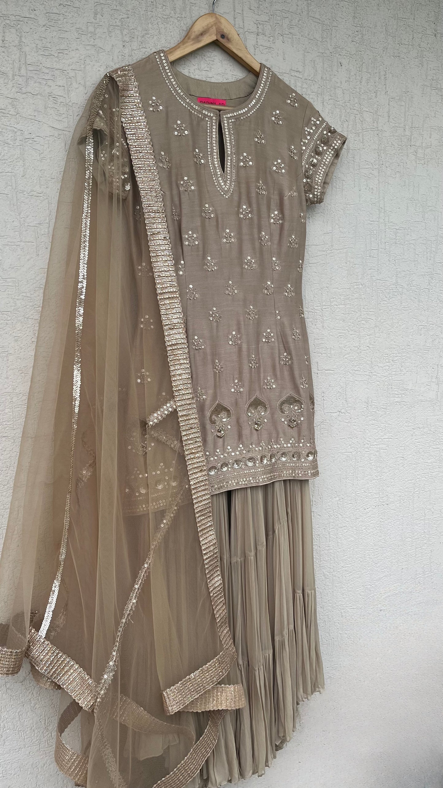GREY KURTA GHARARA AND DUPATTA SET