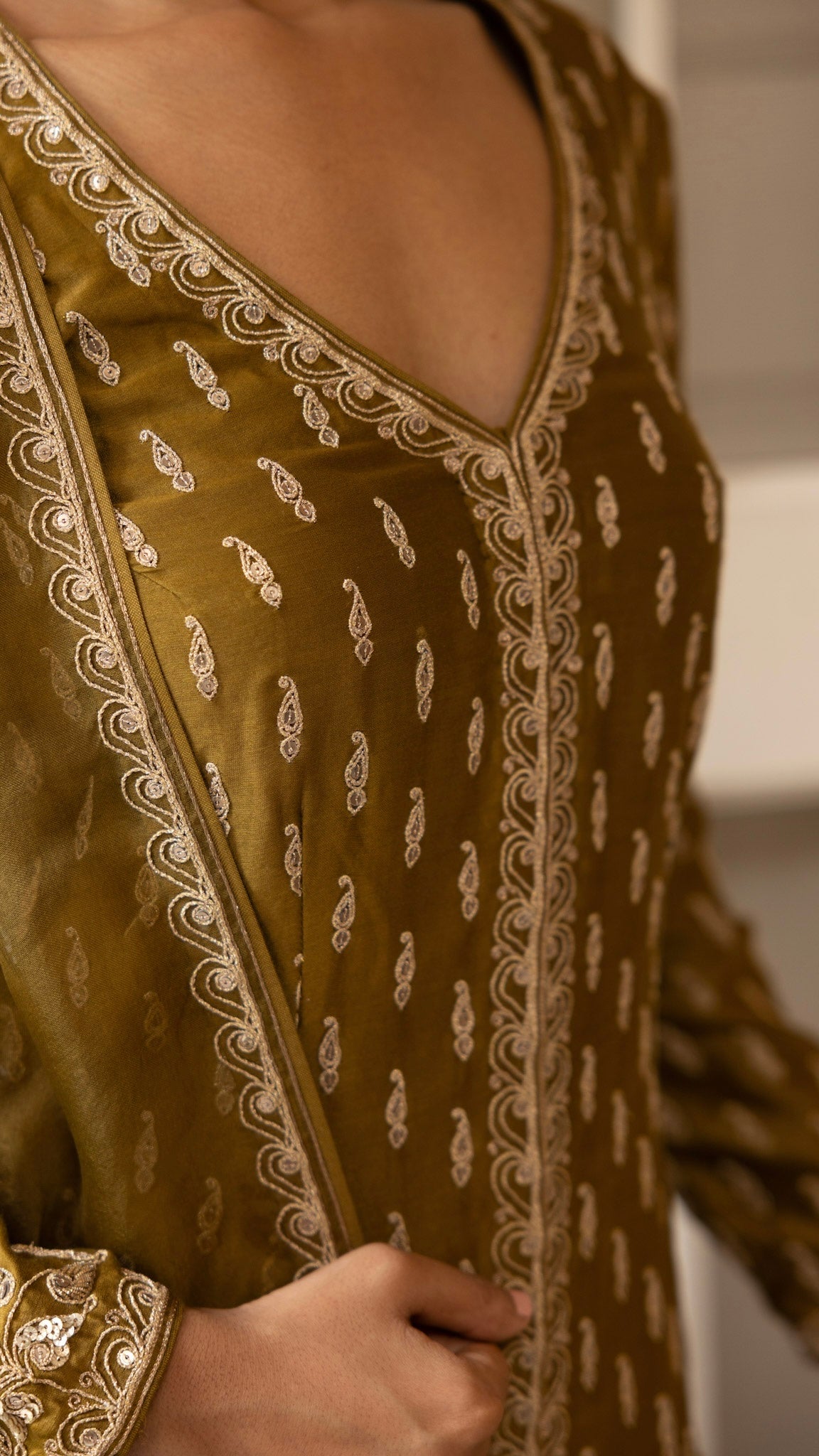 OLIVE JACKET GHARARA & DUPATTA SET