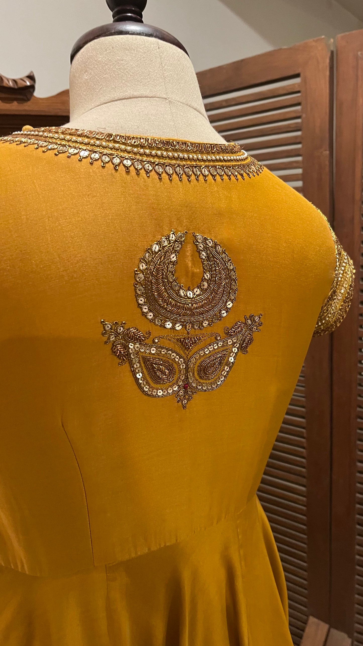 MUSTARD ANARKALI DUPATTA AND CHURIDAAR SET